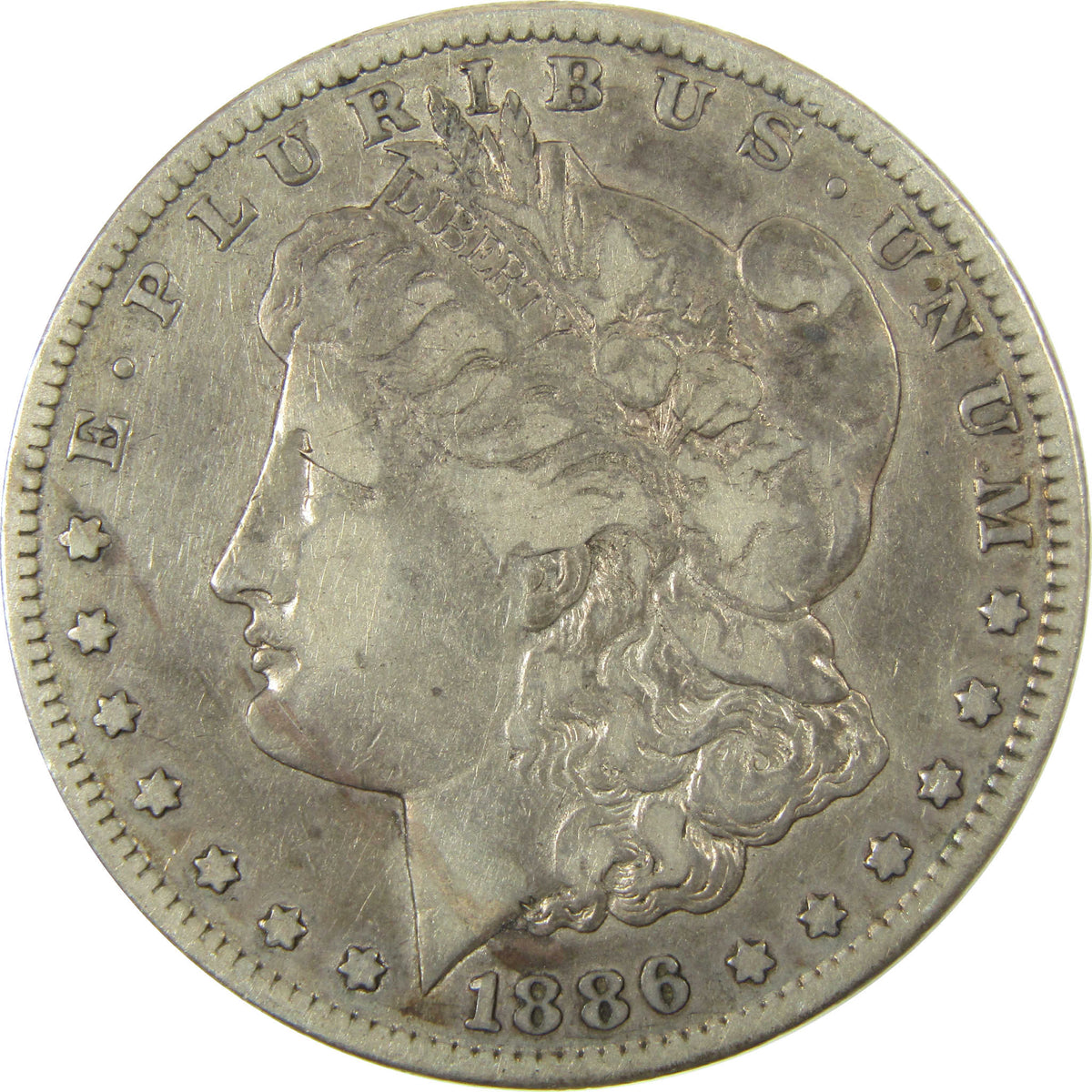 1886 S Morgan Silver Dollar F Fine Details $1 Coin SKU:CP1724 - Morgan coin - Morgan silver dollar - Morgan silver dollar for sale - Profile Coins & Collectibles