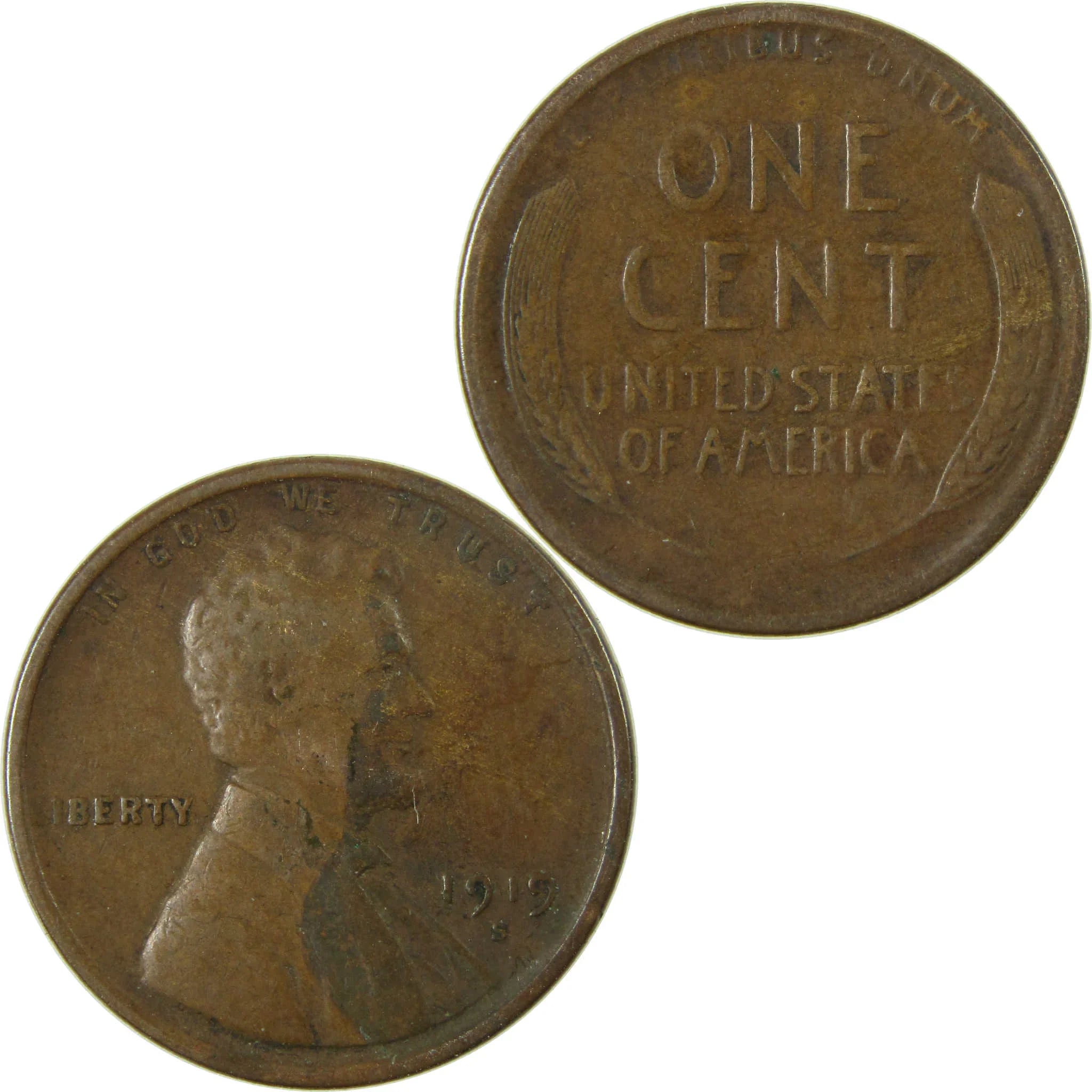 1919 S Lincoln Wheat Cent F Fine Penny 1c Coin SKU:I26841