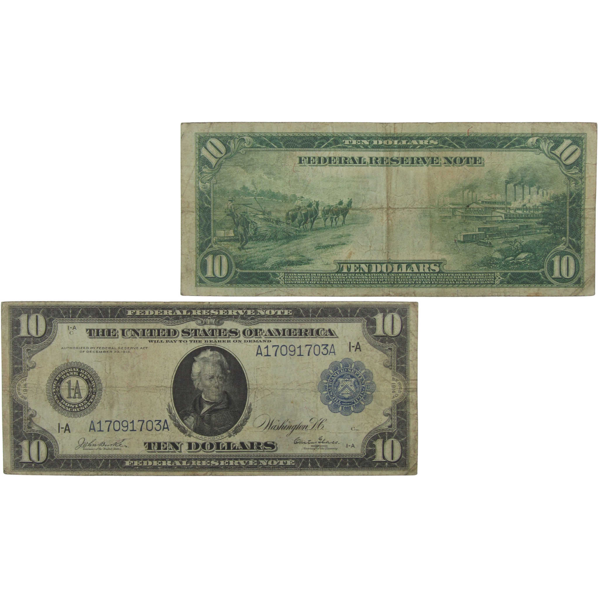 1914 $10 Large Size Federal Reserve Note Fr 905 F Fine Currency