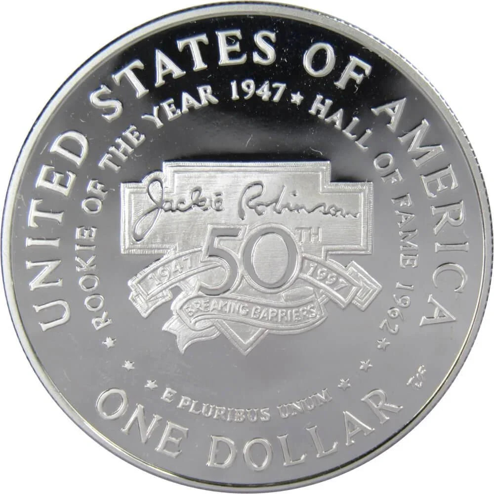 1997 S Jackie Robinson Commemorative Silver Dollar Proof $1 Coin