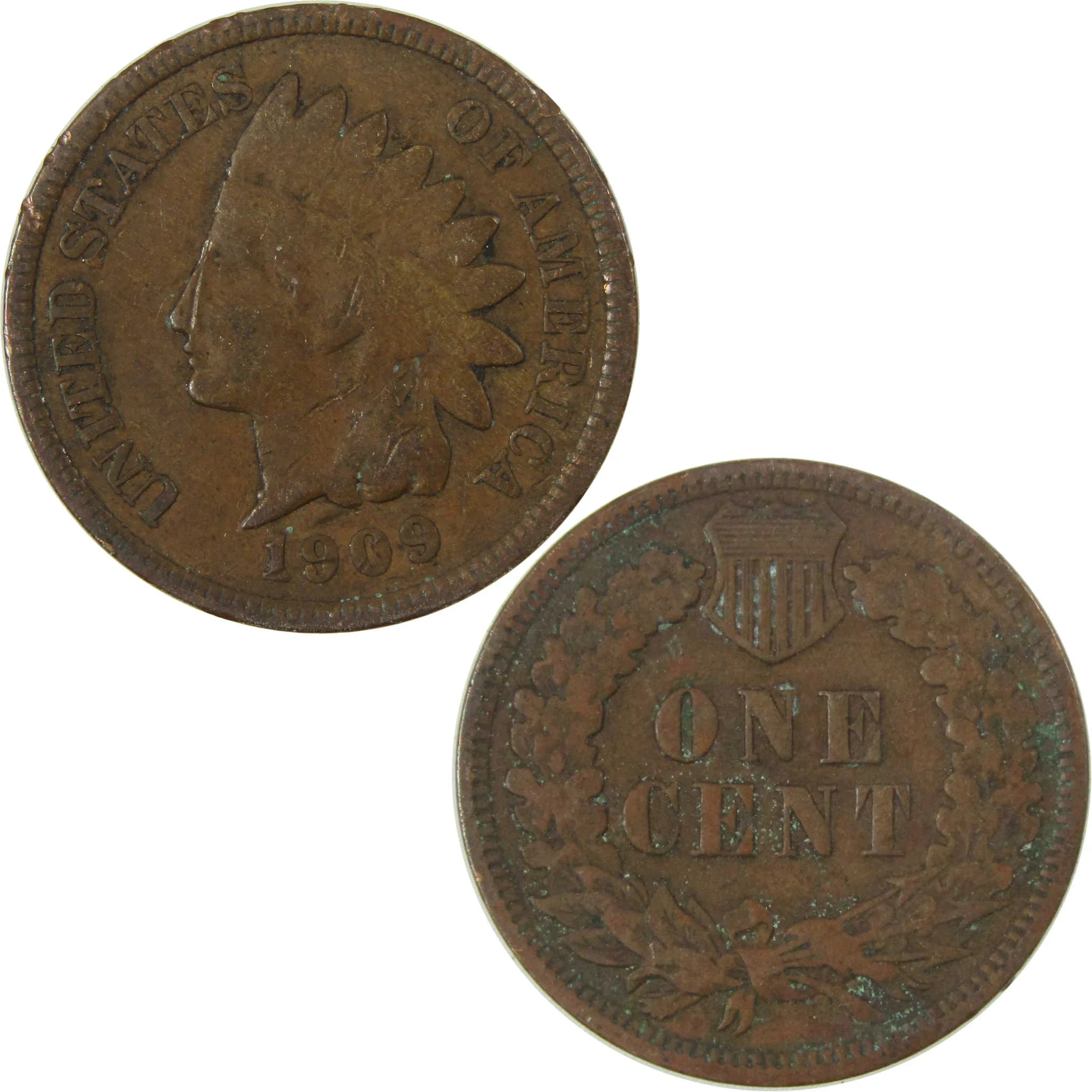1909 Indian Head Cent F Fine Details Penny 1c Coin SKU:I27000