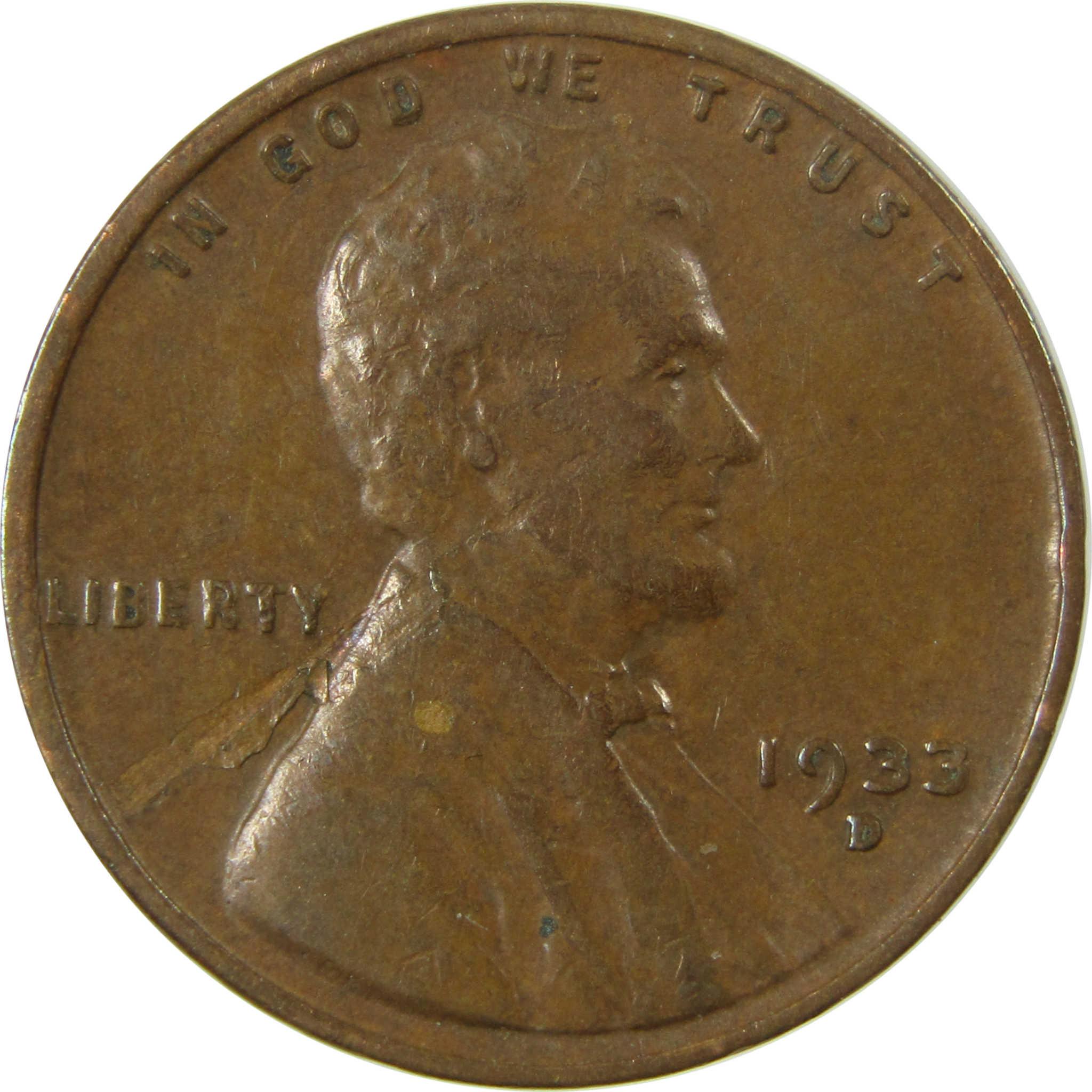 1933 D Lincoln Wheat Cent VF Very Fine Penny 1c Coin SKU:I26696