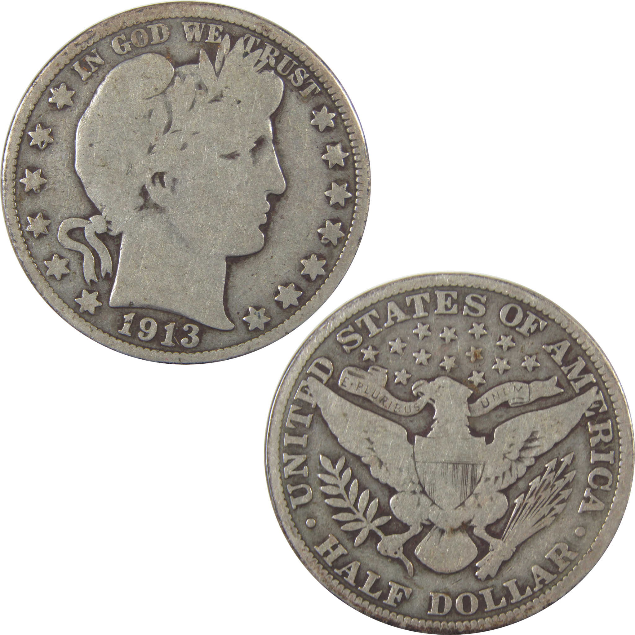 1913 Barber Half Dollar G Good Silver 50c Coin SKU:I18430