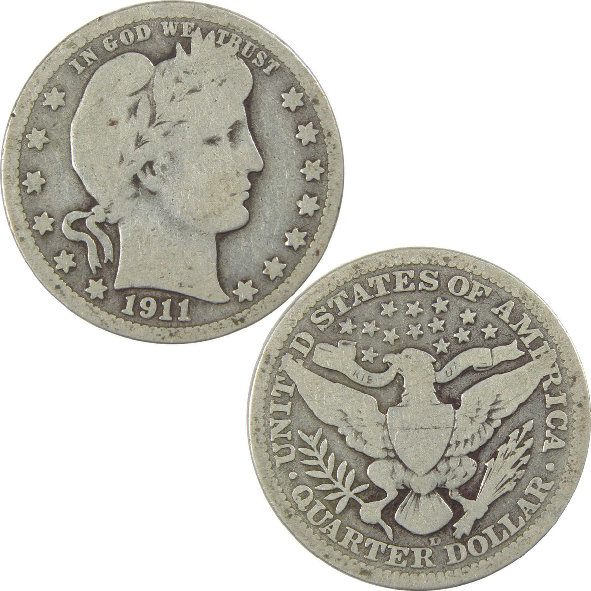 1911 D Barber Quarter G Good Silver 25c Coin SKU:I21843