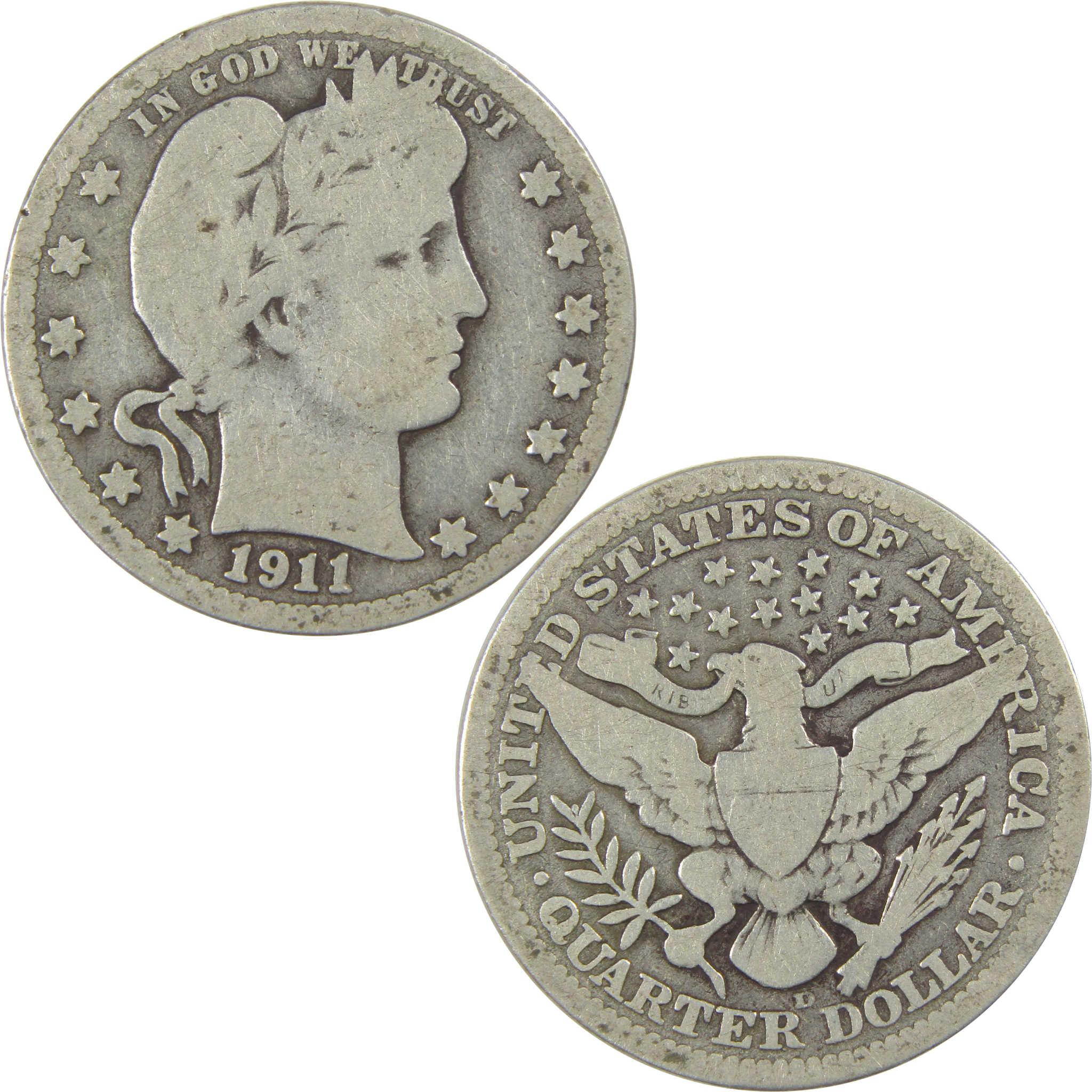 1911 D Barber Quarter G Good Silver 25c Coin SKU:I21843