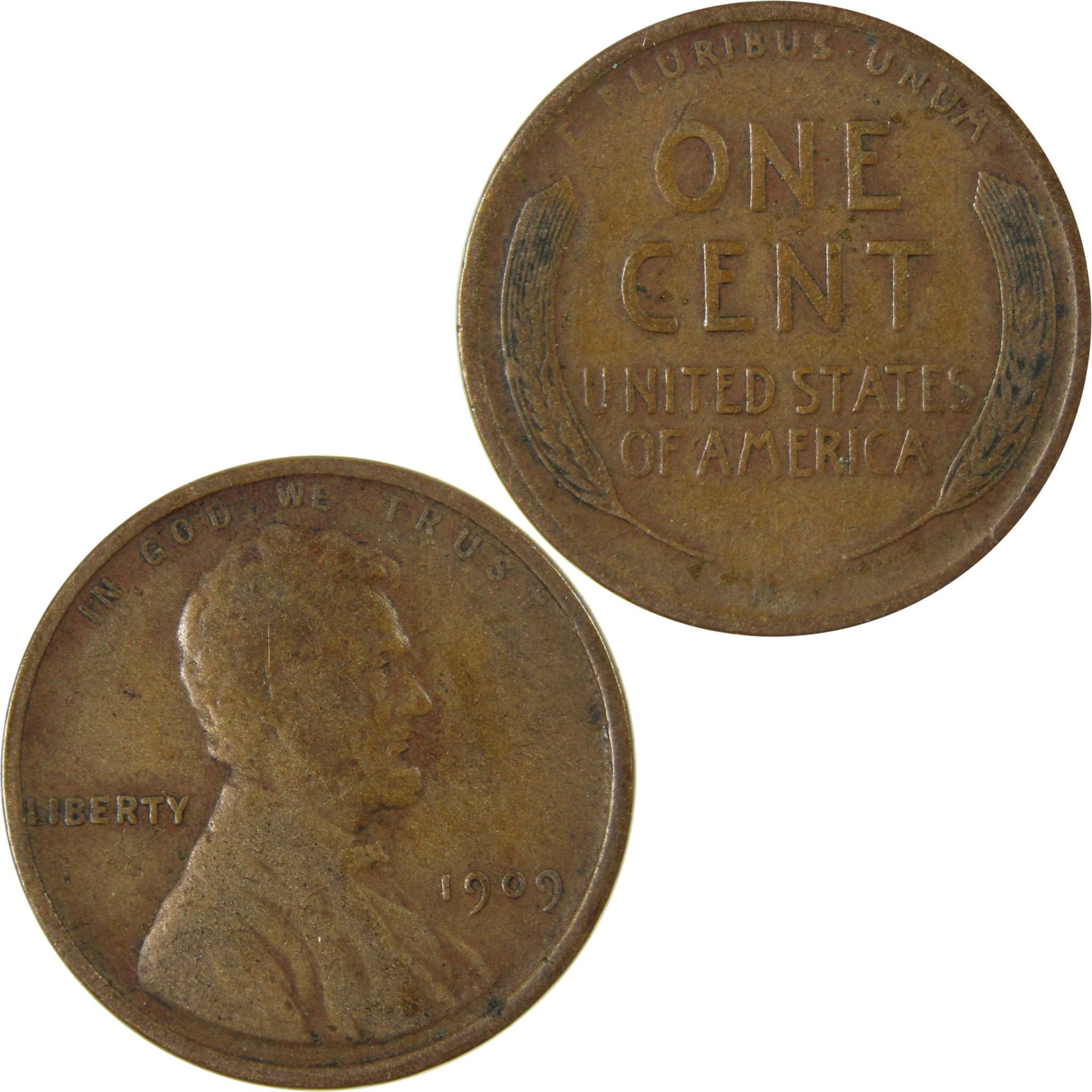 1909 Lincoln Wheat Cent F Fine Penny 1c Coin Collectible SKU:I26328