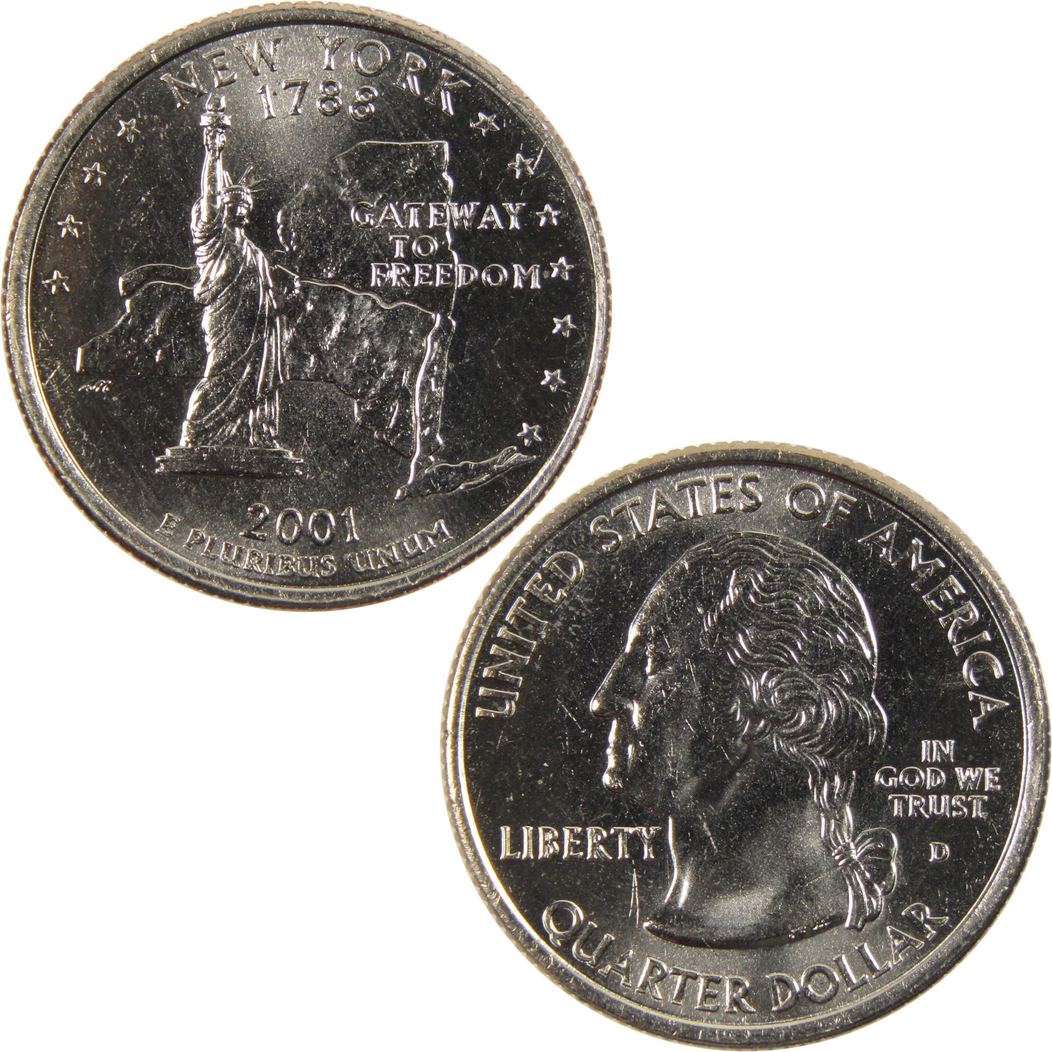 2001 D New York State Quarter BU Uncirculated Clad 25c Coin