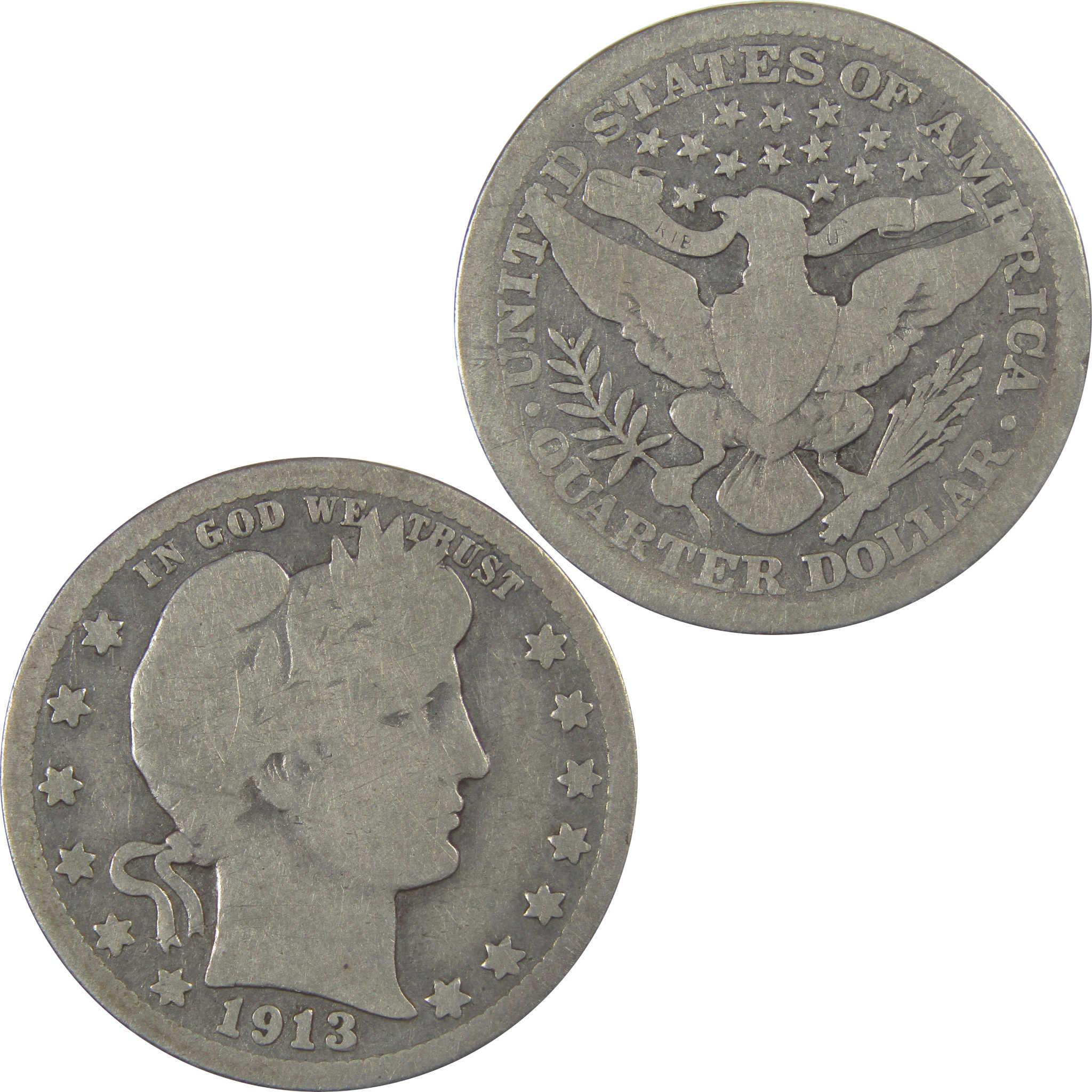 1913 Barber Silver Quarter G Good 25c Coin SKU:I24587