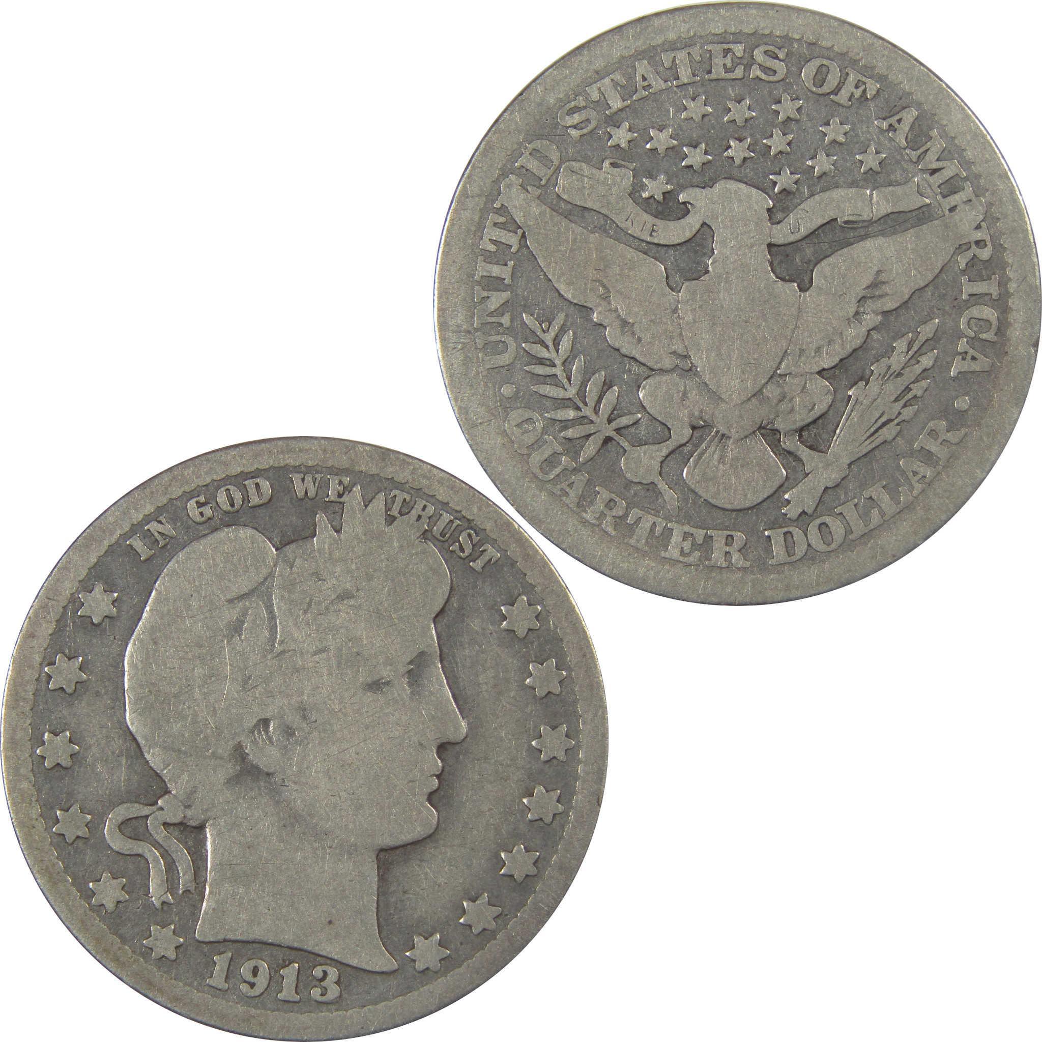 1913 Barber Silver Quarter G Good 25c Coin SKU:I24587