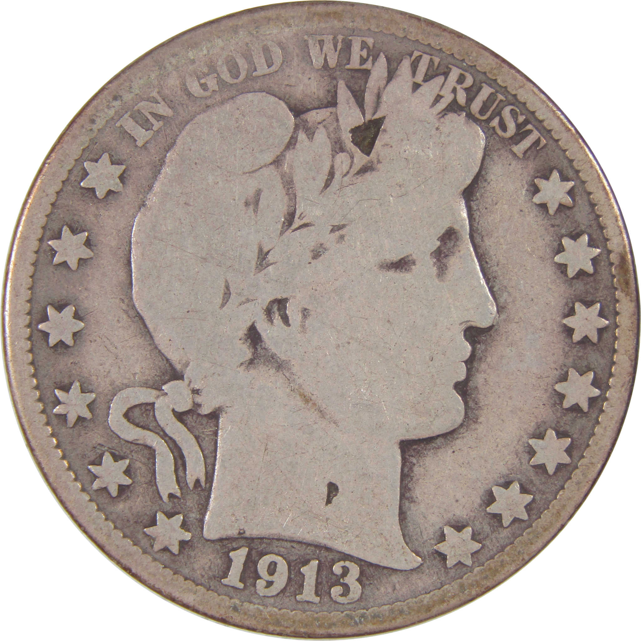 1913 Barber Half Dollar G Good Details Silver 50c Coin SKU:I18780