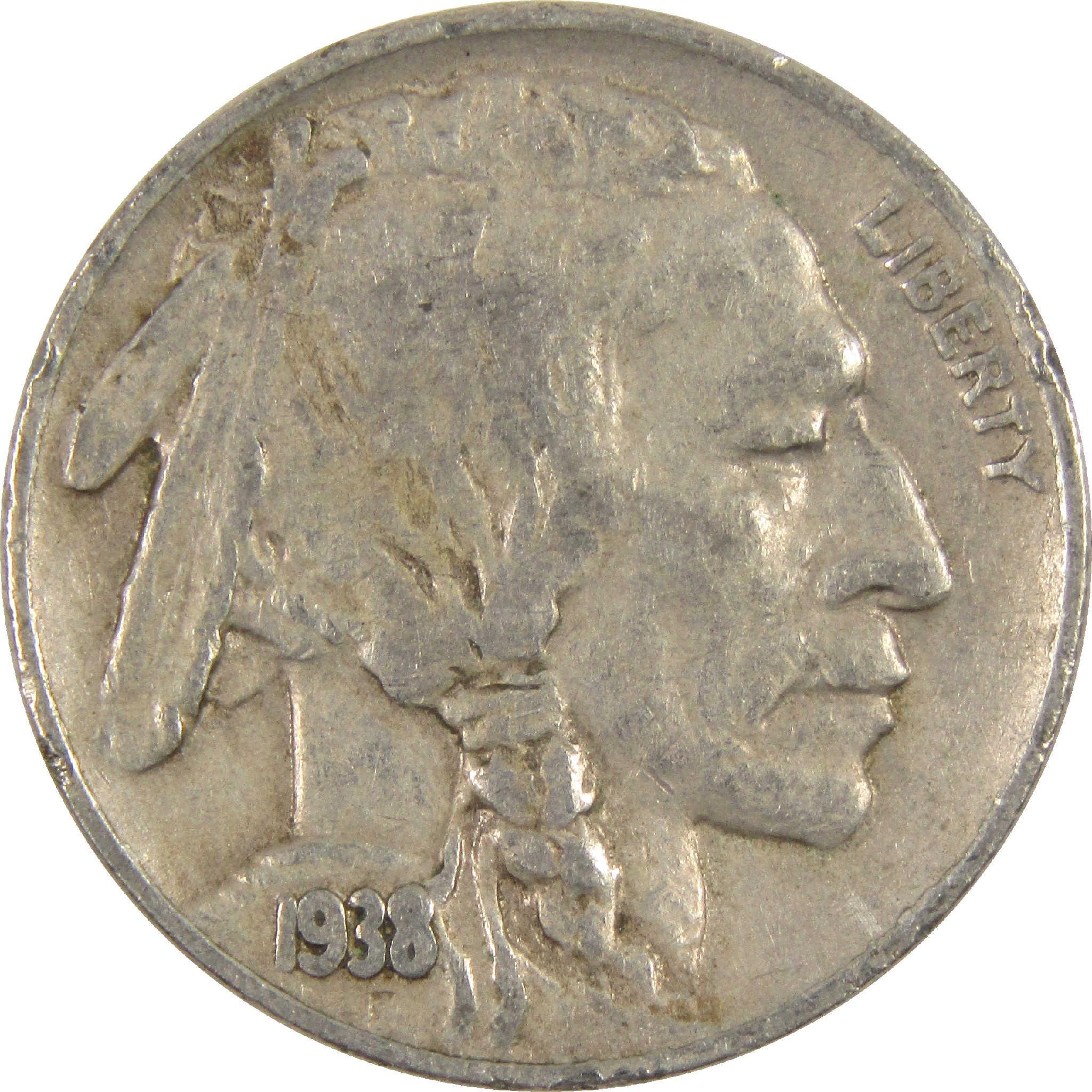 1938 D Indian Head Buffalo Nickel Circulated 5c Coin Collectible