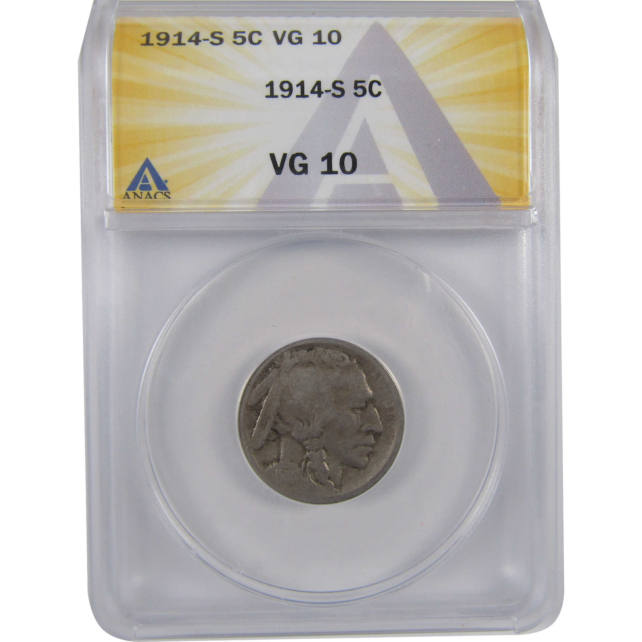 1914 S Indian Head Buffalo Nickel VG 10 ANACS 5c Coin SKU:I18422