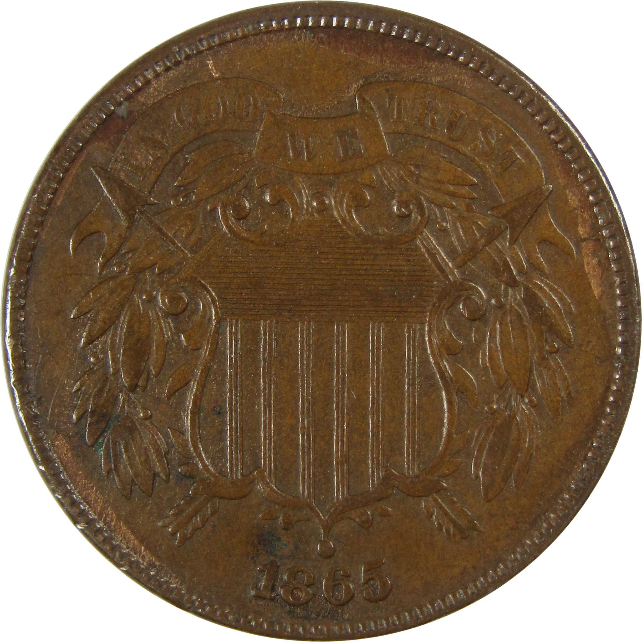 1865 Two Cent Piece AU About Uncirculated 2c Coin SKU:I27459