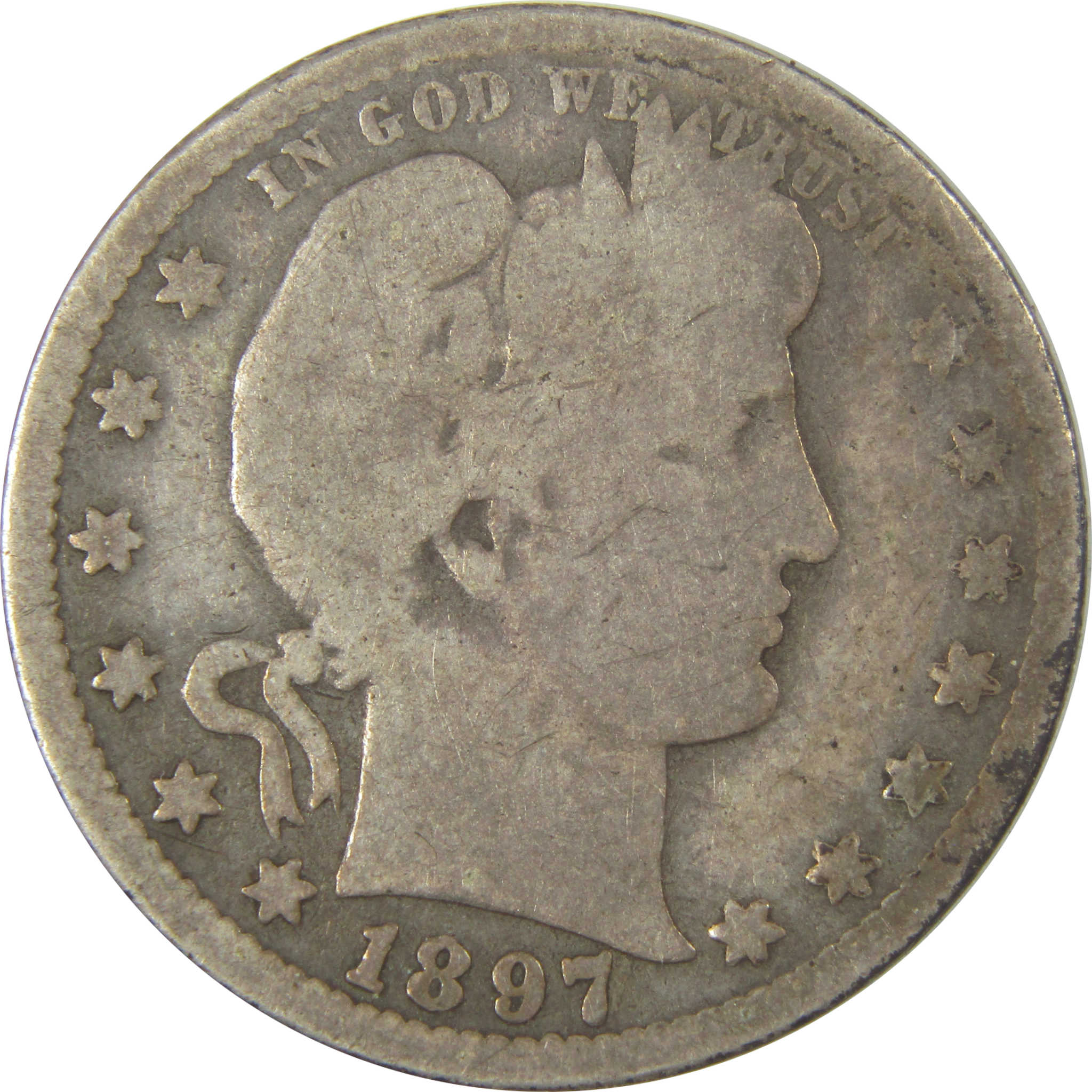 1897 O Barber Quarter G Good Silver 25c Coin SKU:I19289