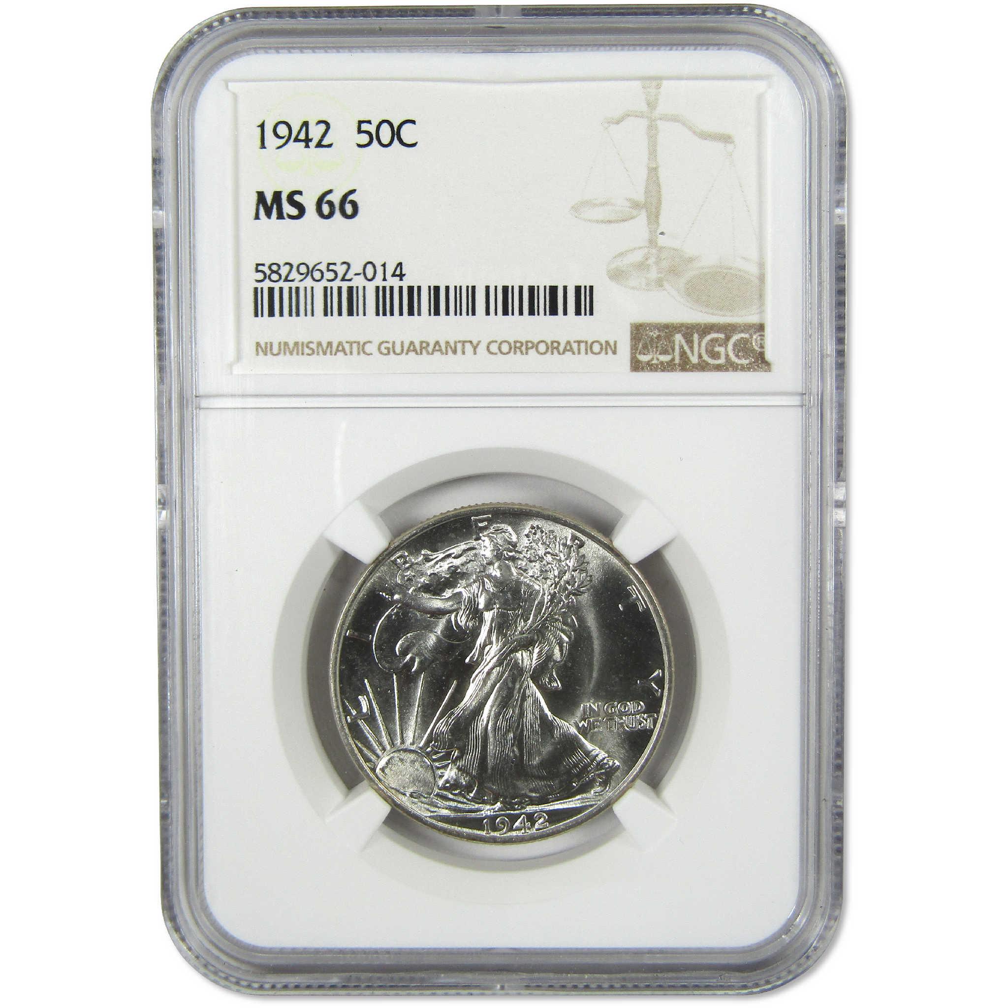 1942 Liberty Walking Silver Half Dollar MS 66 NGC 50c Coin