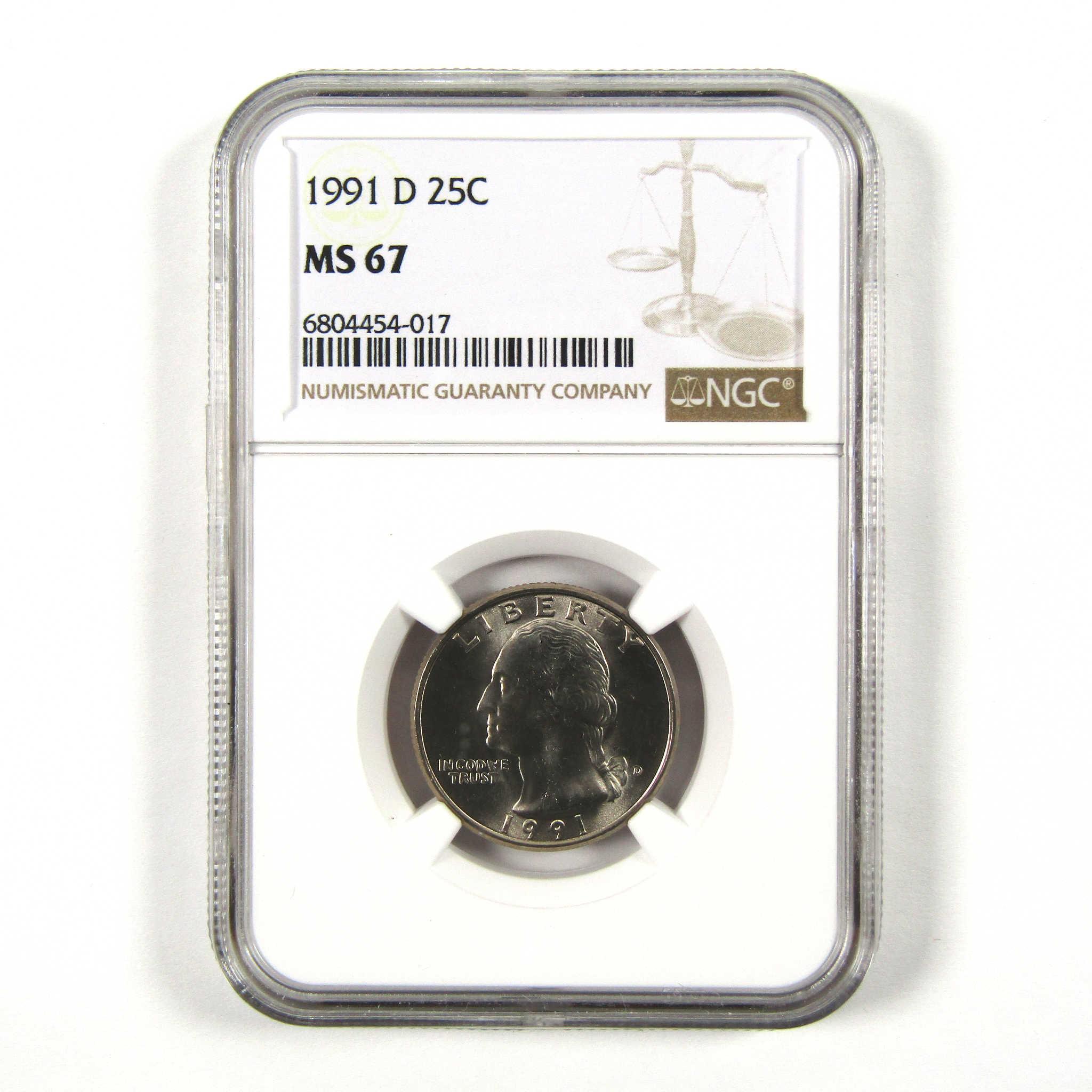 1991 D Washington Quarter MS 67 NGC Clad 25c Uncirculated SKU:I9595
