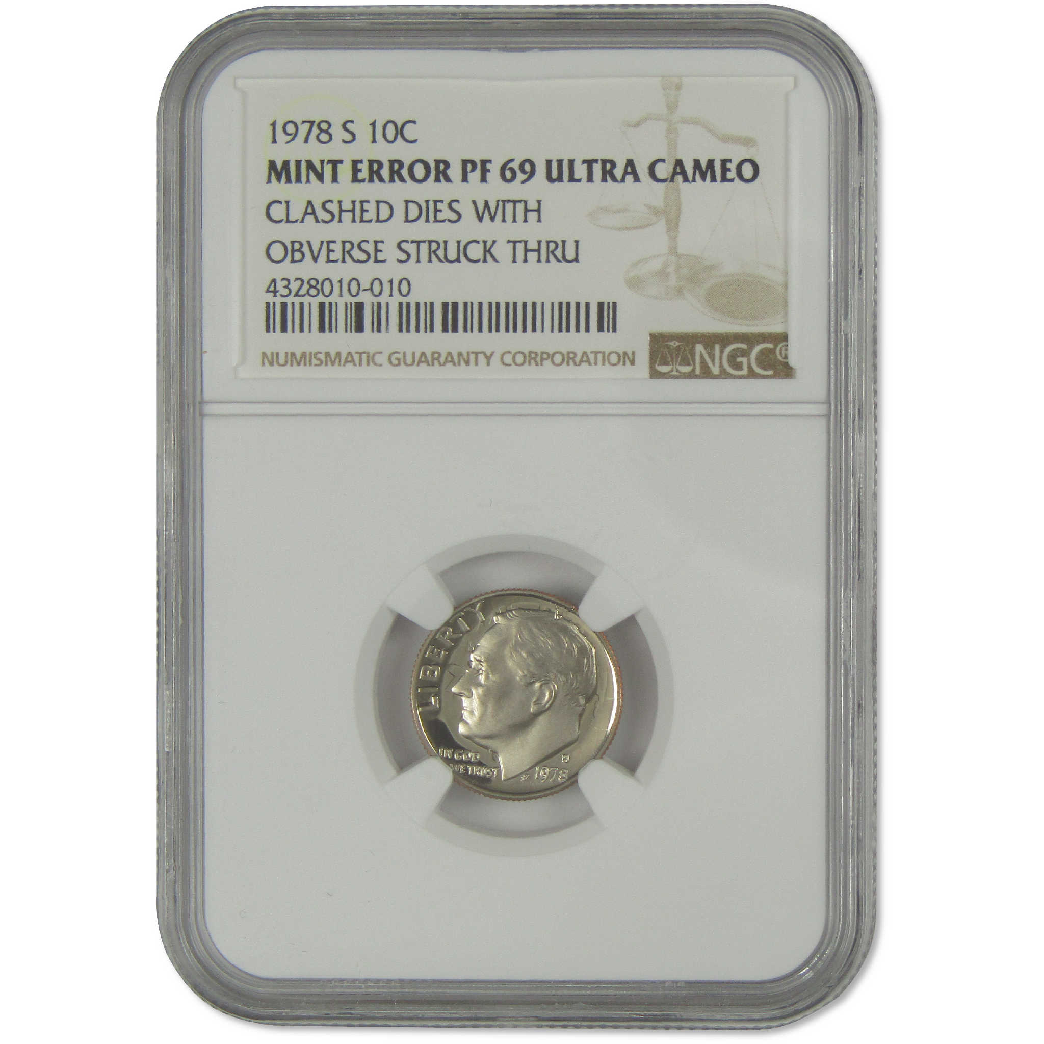 1978 S Roosevelt Dime PF 69 UCAM NGC Clashed Dies Obverse Struck Thru