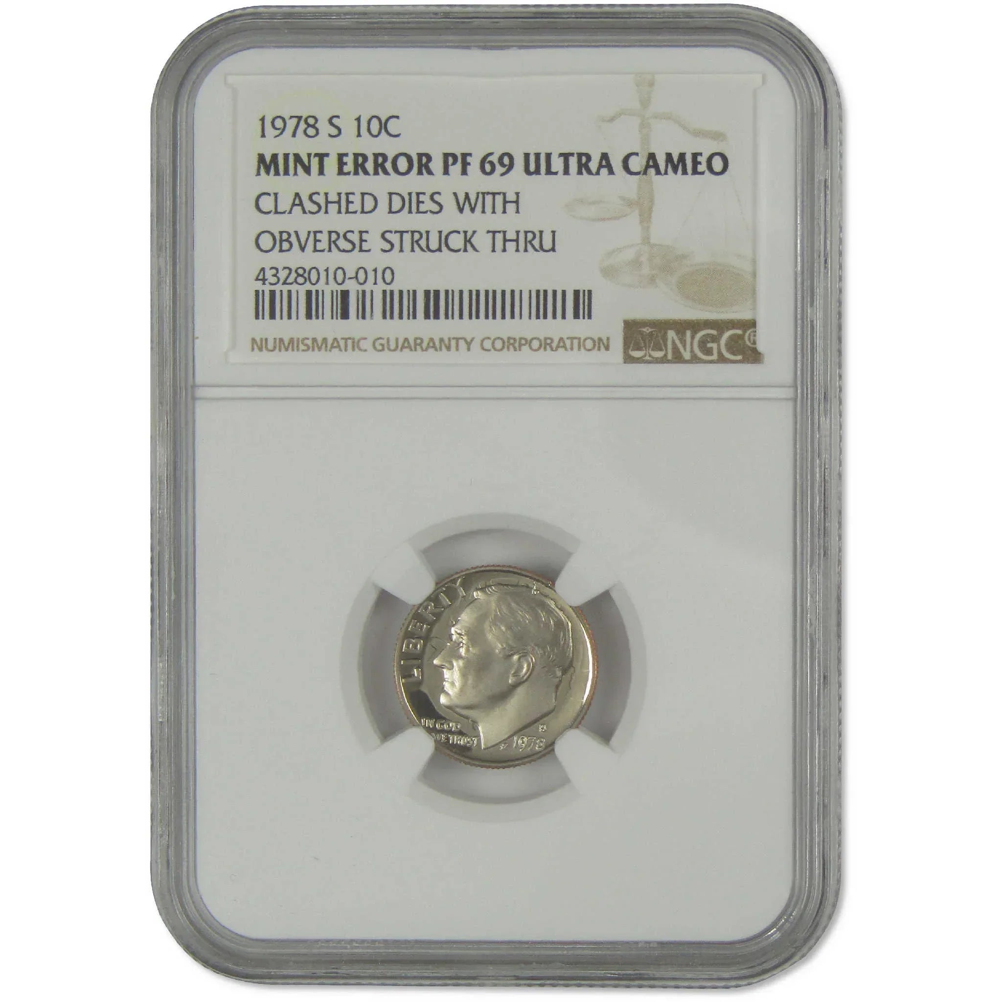 1978 S Roosevelt Dime PF 69 UCAM NGC Clashed Dies Obverse Struck Thru