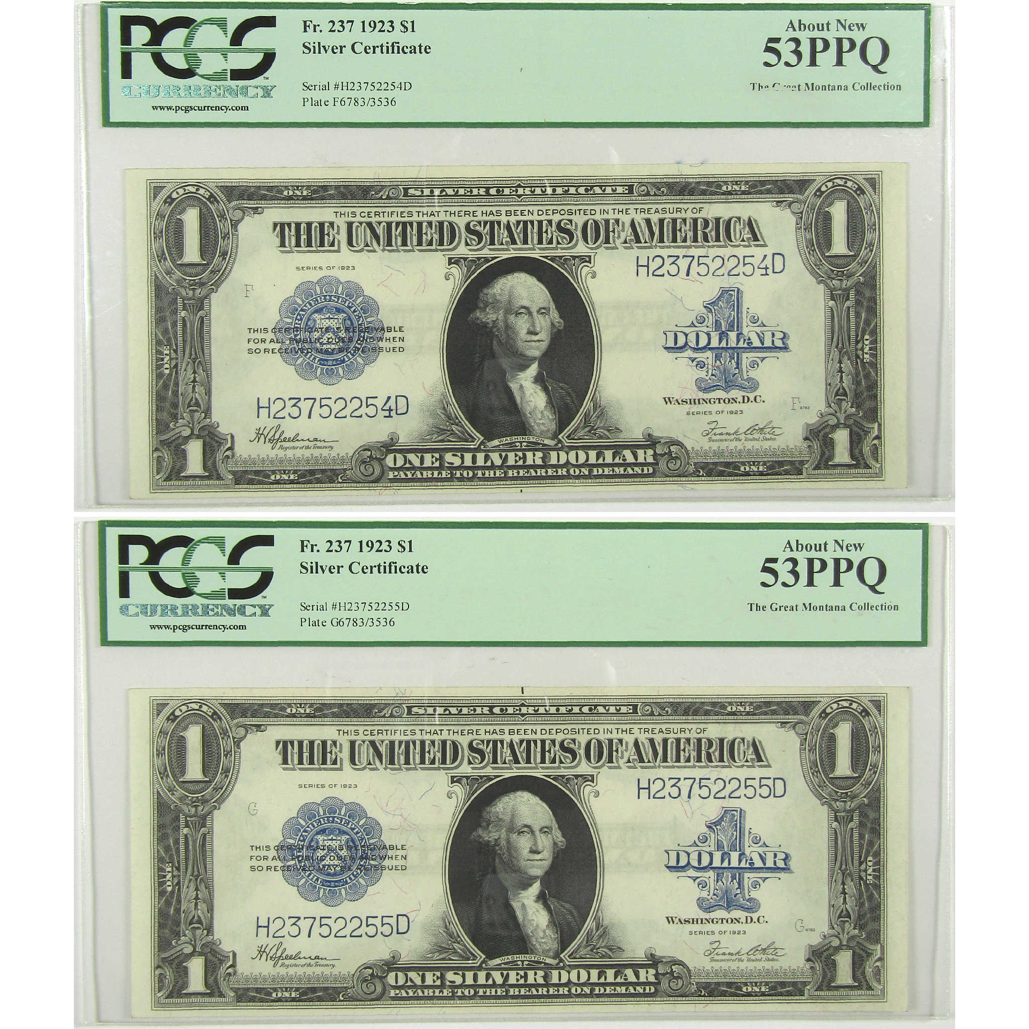 1923 $1 Silver Certificate Note Set Consecutive Serial AU 53 PPQ PCGS
