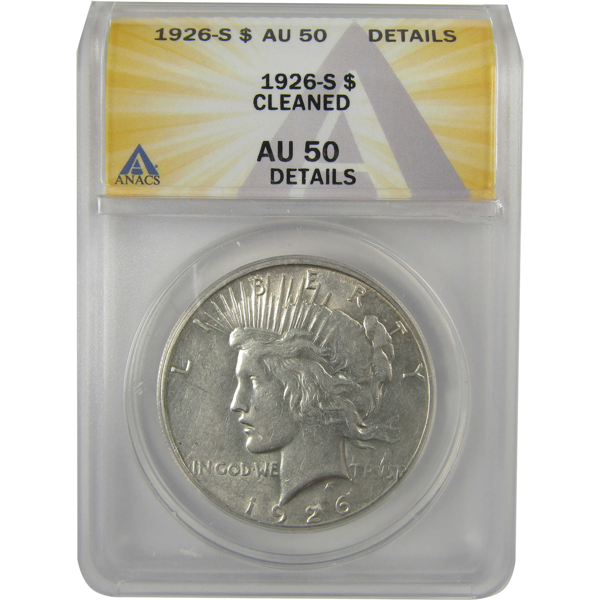 1926 S Peace Dollar AU 50 Details ANACS Silver $1 Coin SKU:I20349