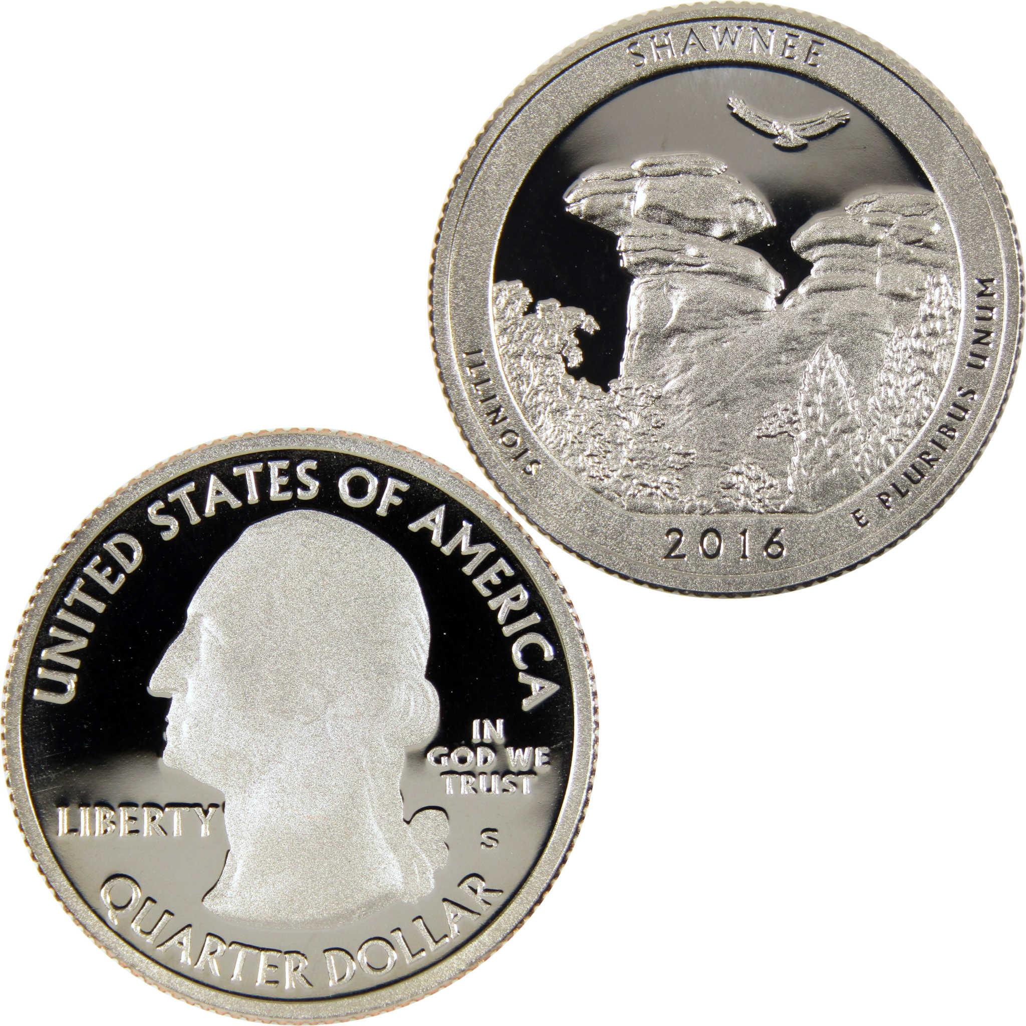 2016 Shawnee Illinois quarter dollar collectible coin, obverse and reverse sides shown