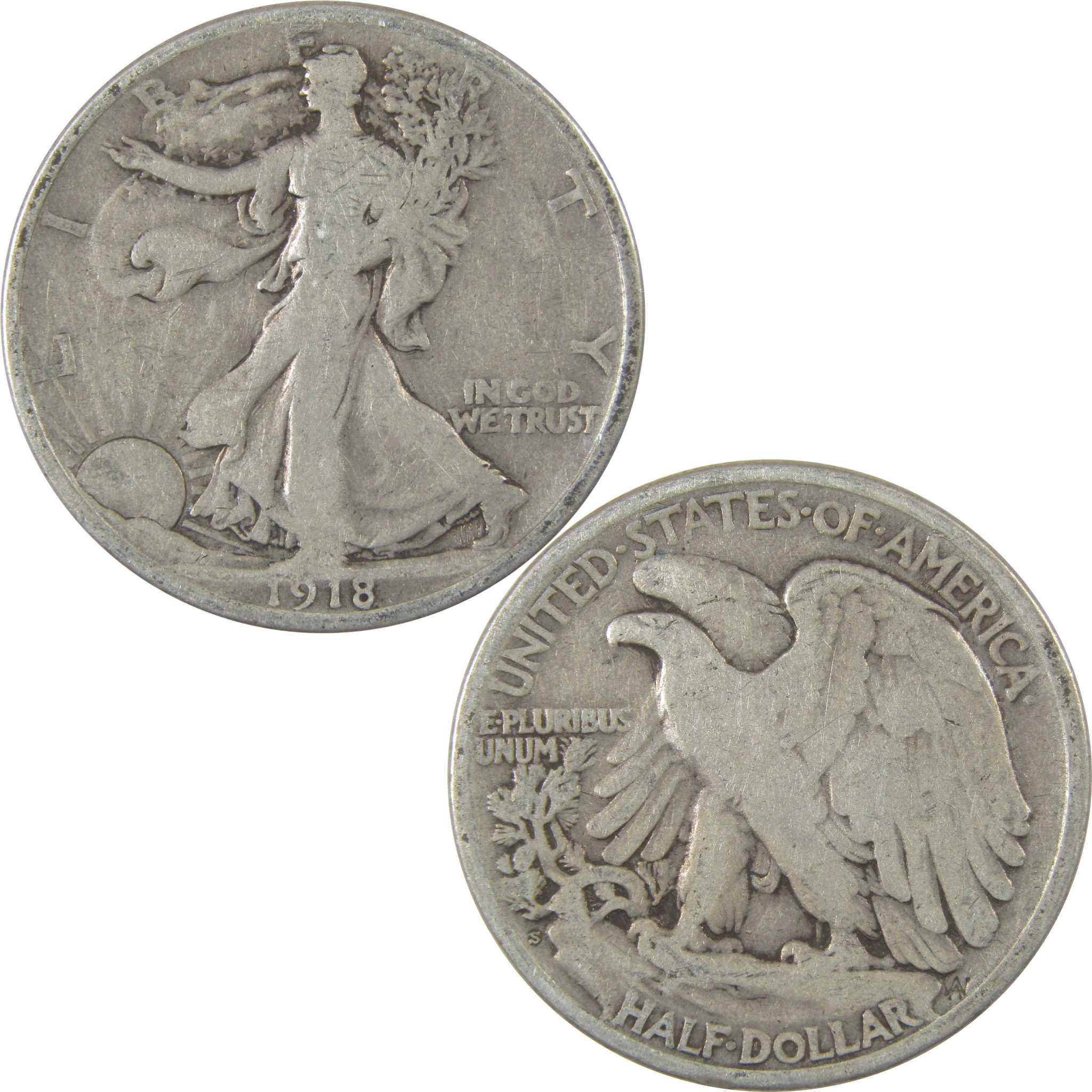 1918 S Liberty Walking Silver Half Dollar VG Very Good Coin SKU:I24159
