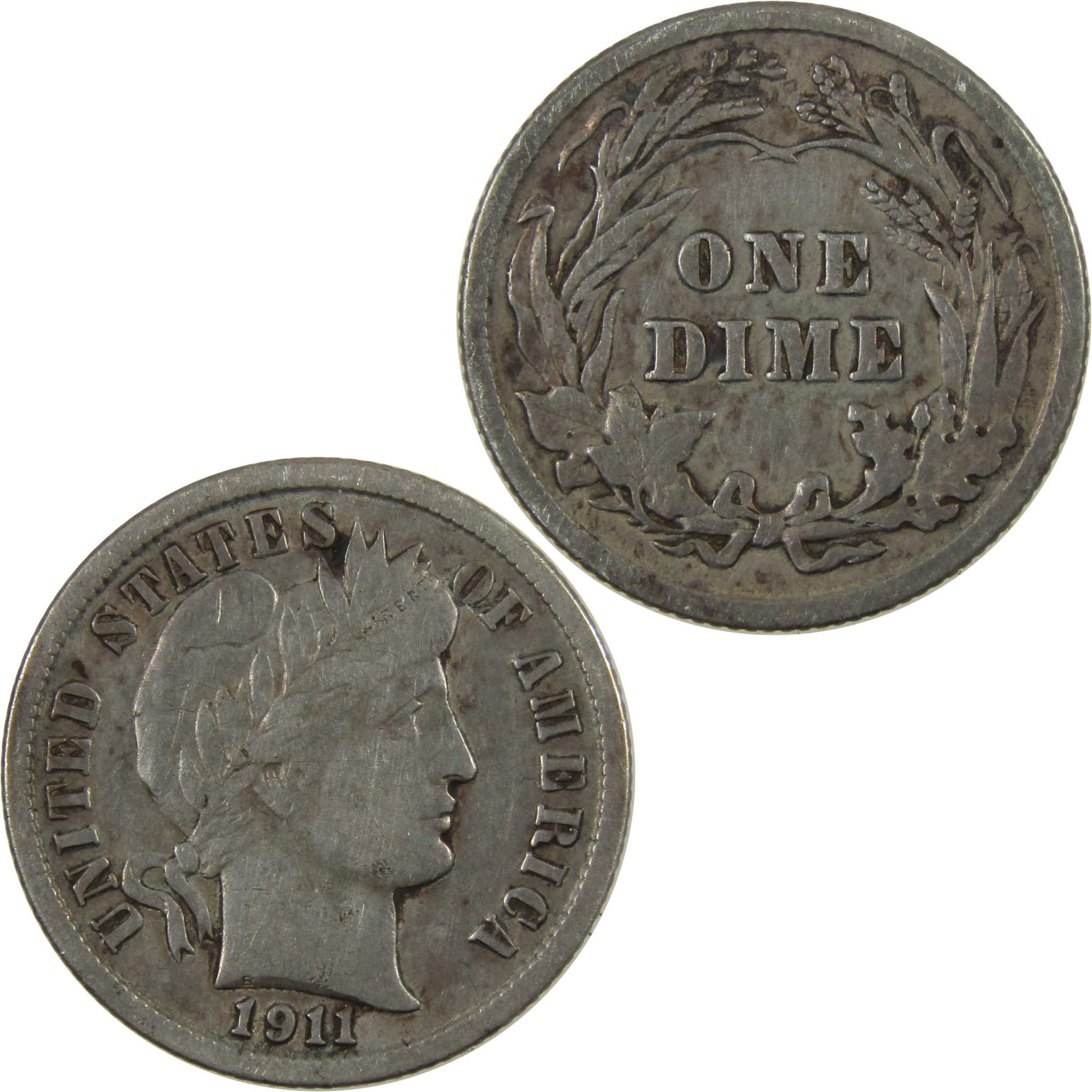 1911 Barber Silver Dime VF Very Fine 10c Coin Collectible SKU:CP1341