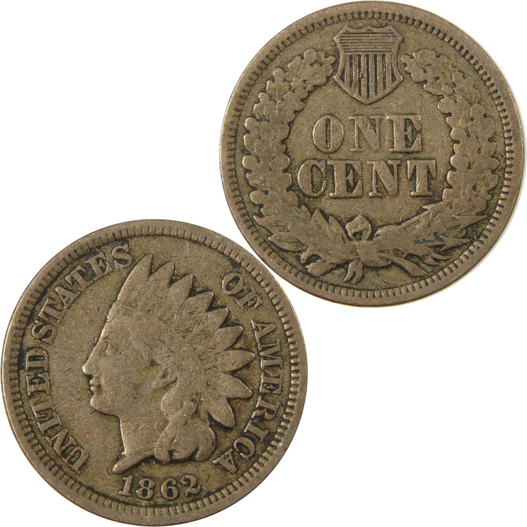 1862 Indian Head Cent VG Very Good Details Penny 1c Coin SKU:CP1241