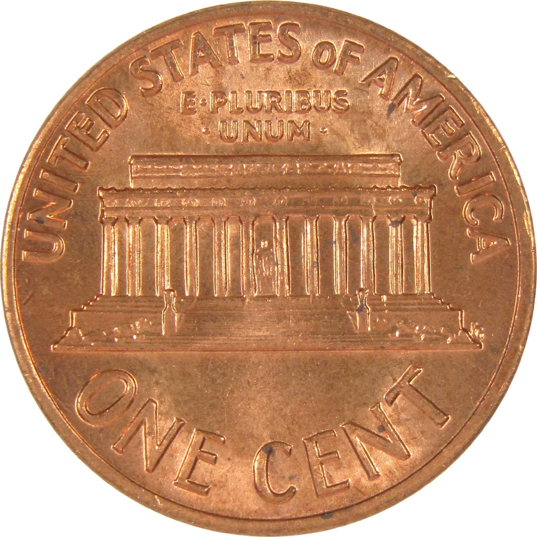 Lincoln Memorial reverse side of a US one cent penny coin, collectible currency