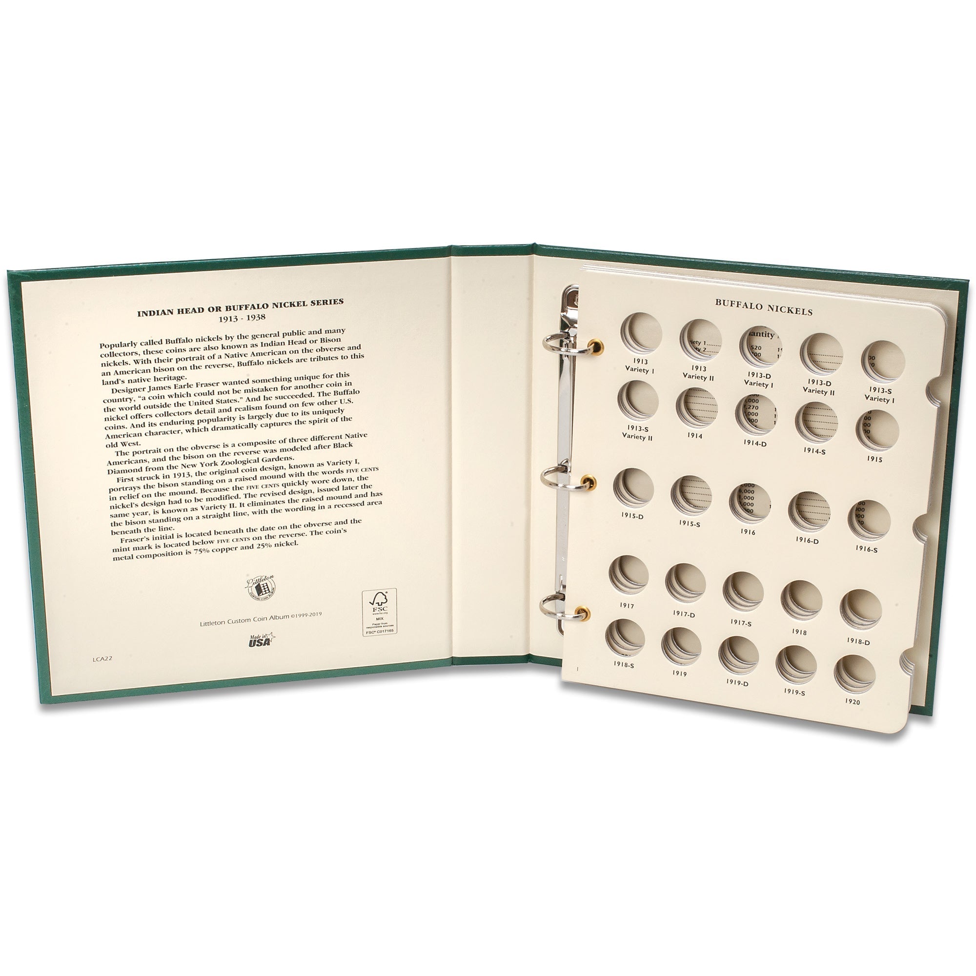 1913-1938 Buffalo Nickel Coin Album Littleton Coin Company