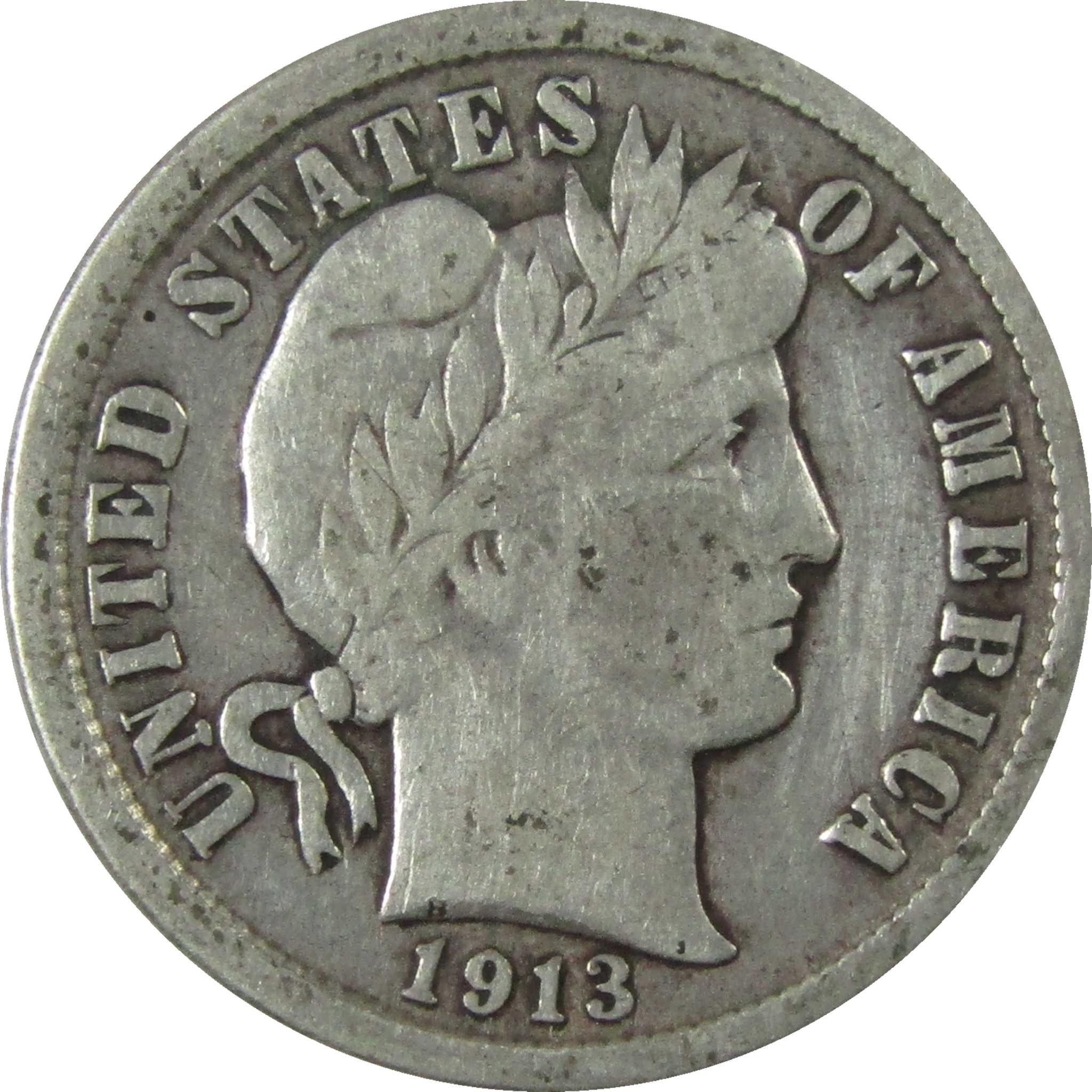 1913 Barber Silver Dime F Fine Details 10c Coin SKU:I26067