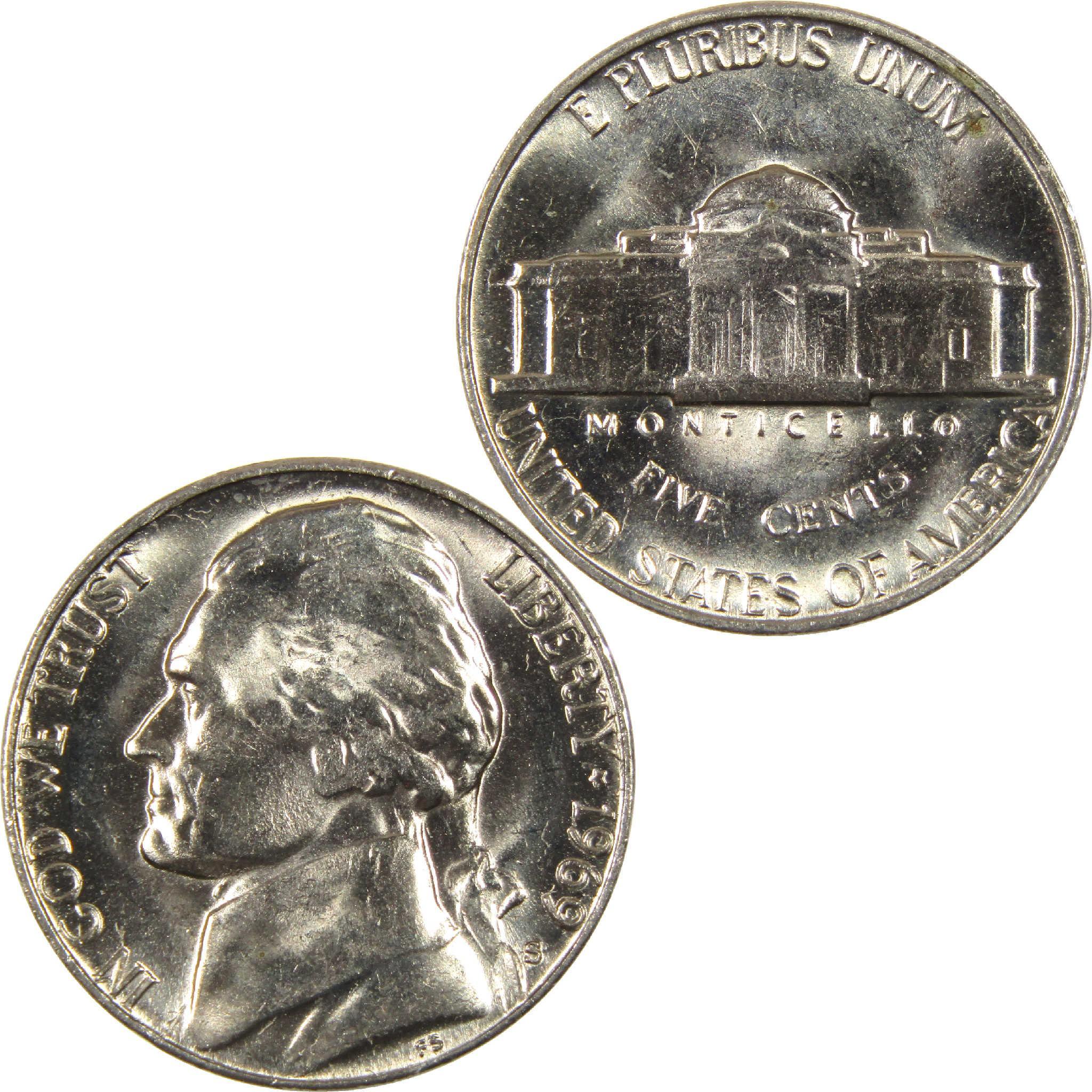 1969 Jefferson nickel coin obverse and reverse, collectible five cent US currency