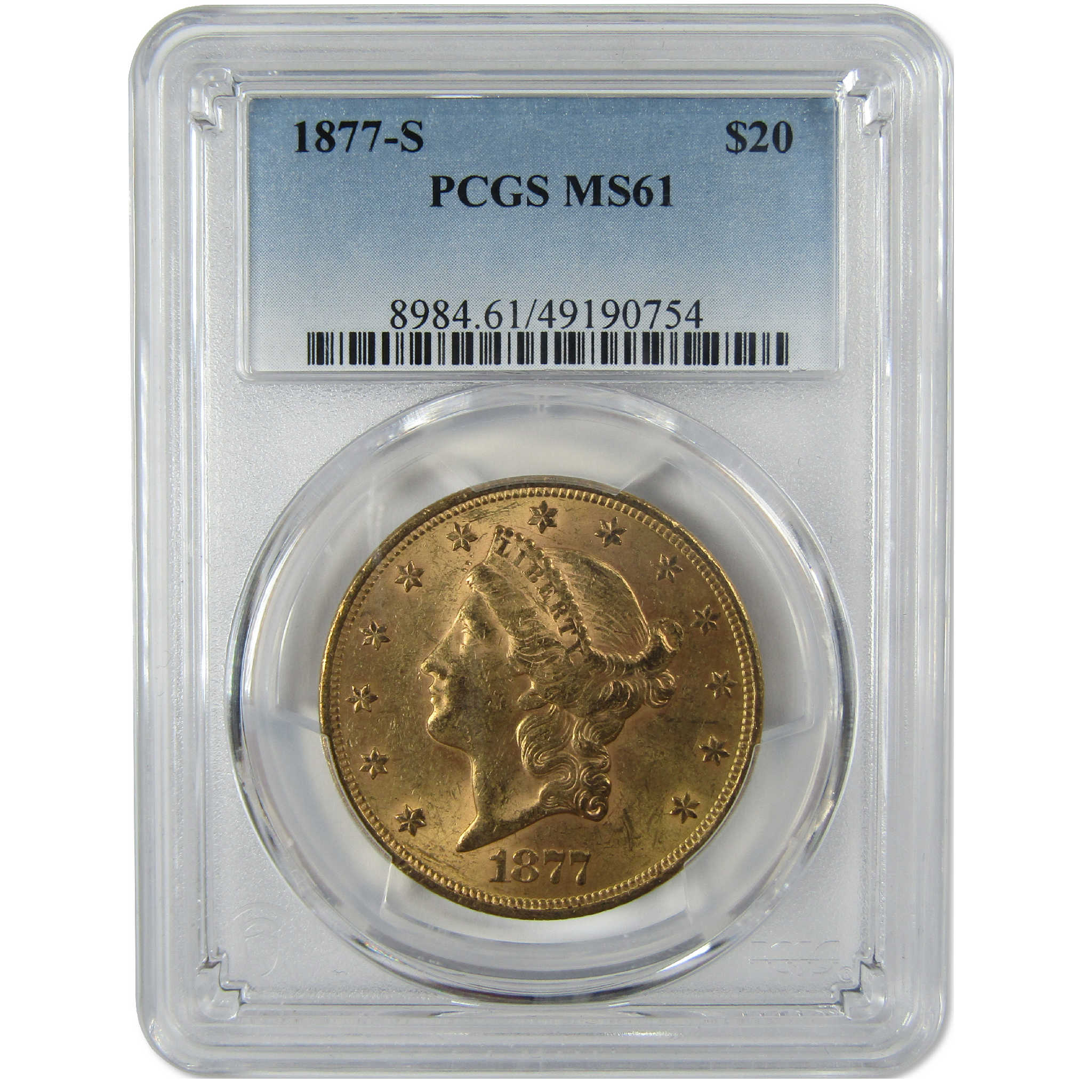 1877 S Liberty Head Gold $20 Double Eagle MS 61 PCGS Uncirculated Coin