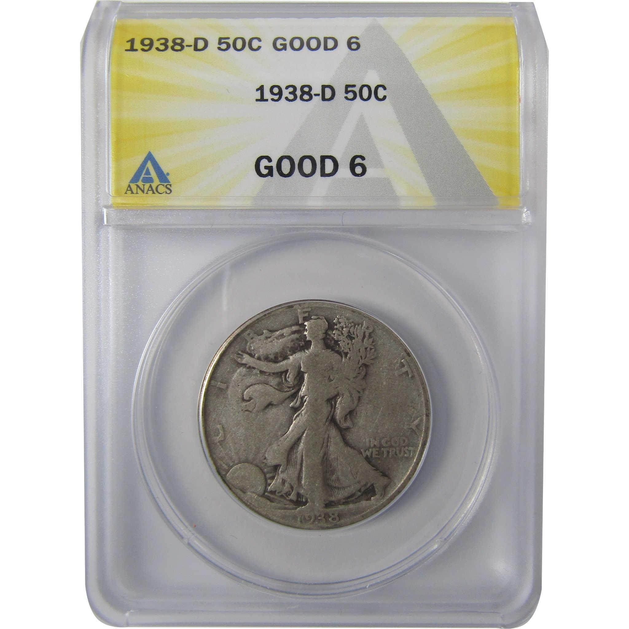 1938 D Liberty Walking Silver Half Dollar G 6 ANACS SKU:I25584