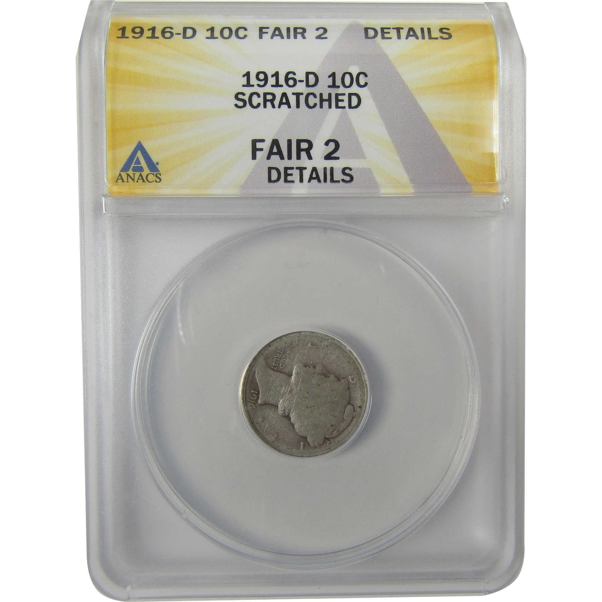 1916 D Mercury Dime FR 2 Details ANACS Silver 10c Coin SKU:I20007
