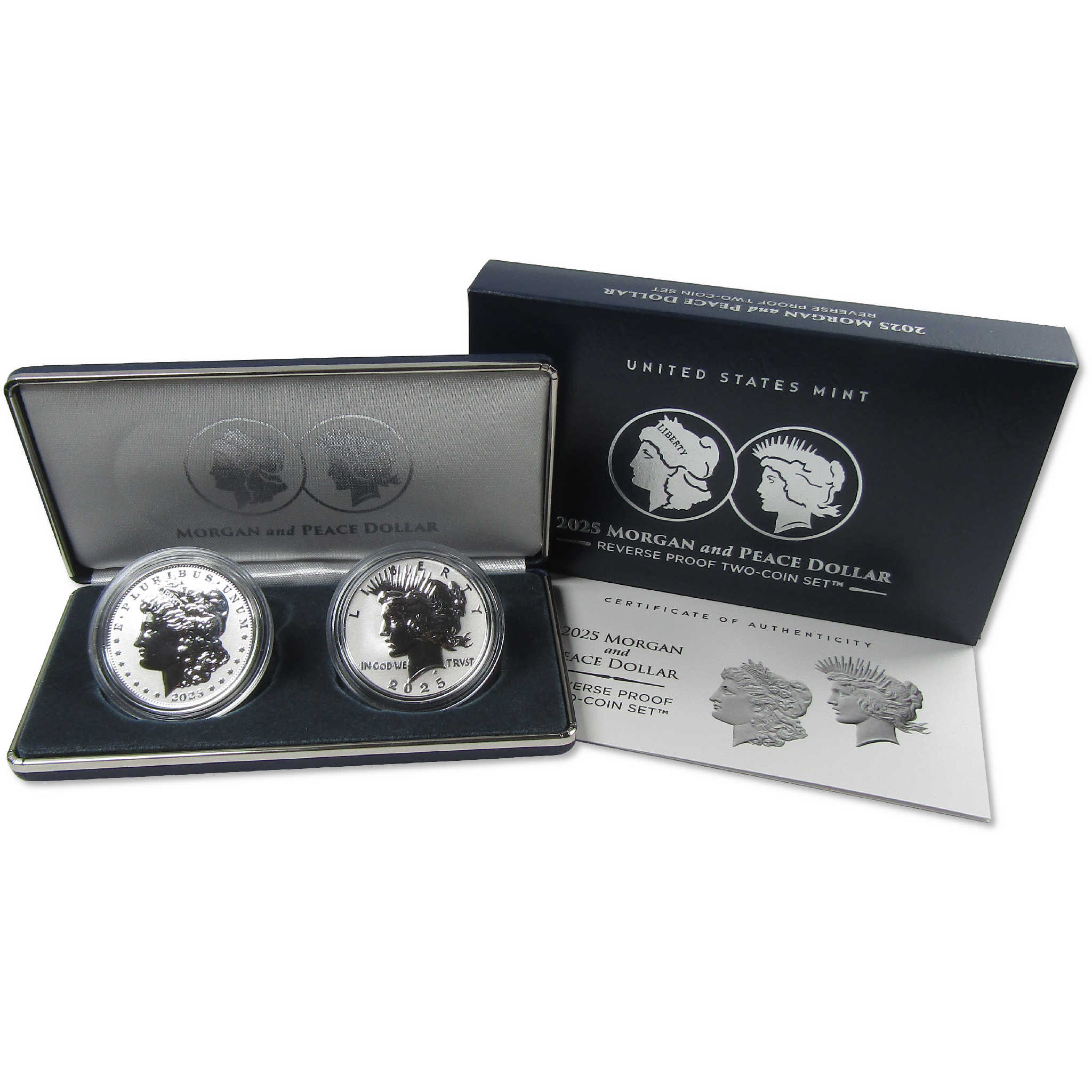 2025 Morgan and Peace Dollar Reverse Proof Two-Coin Set OGP COA