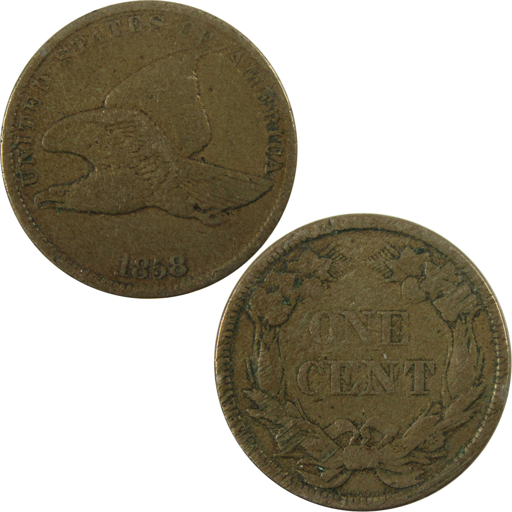 1858 Small Letters Flying Eagle Cent F Fine Details 1c Coin SKU:I27870