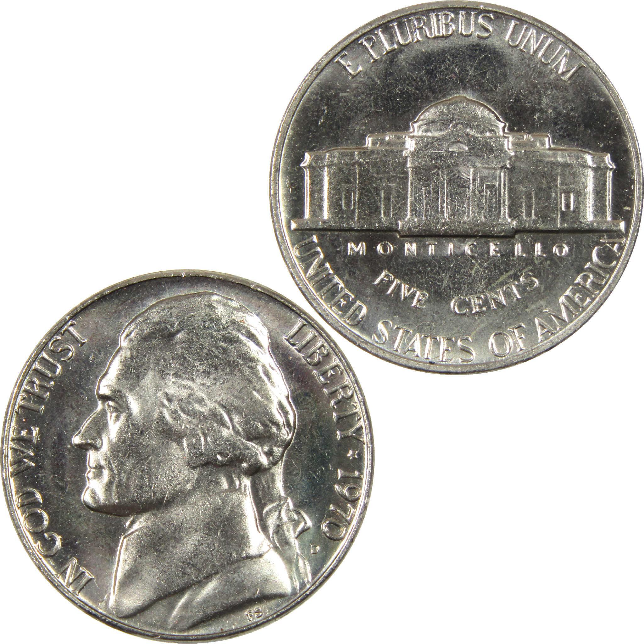 1970 Jefferson nickel collectible coin showing obverse portrait and reverse Monticello design