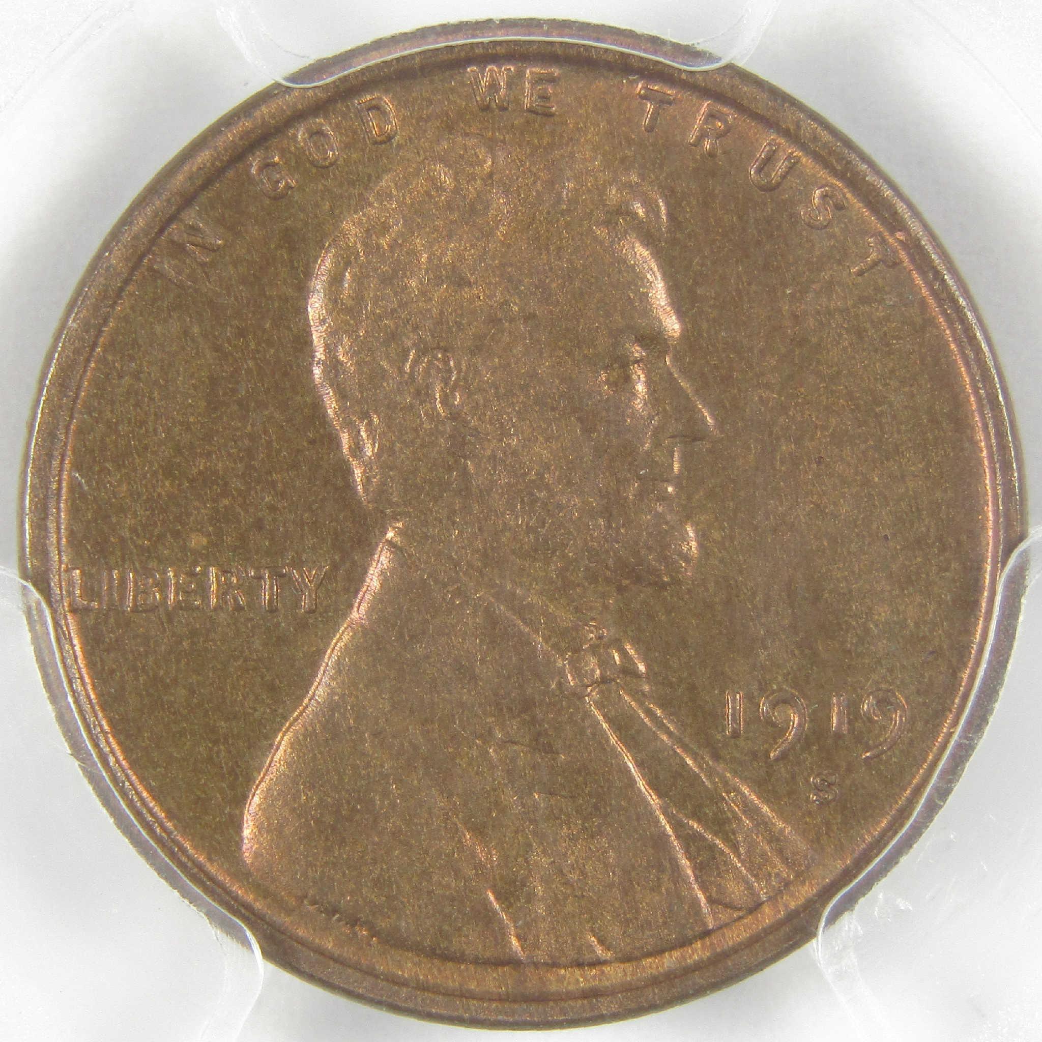 1919 S Lincoln Wheat Cent MS 64 RB PCGS Uncirculated Penny 1c Coin