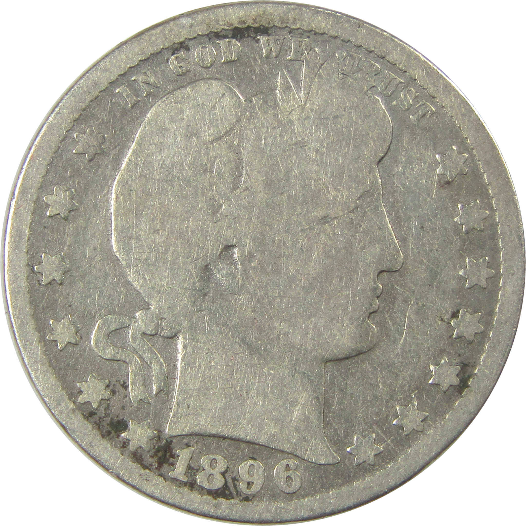 1896 O Barber Quarter G Good Details Silver 25c Coin SKU:I21853