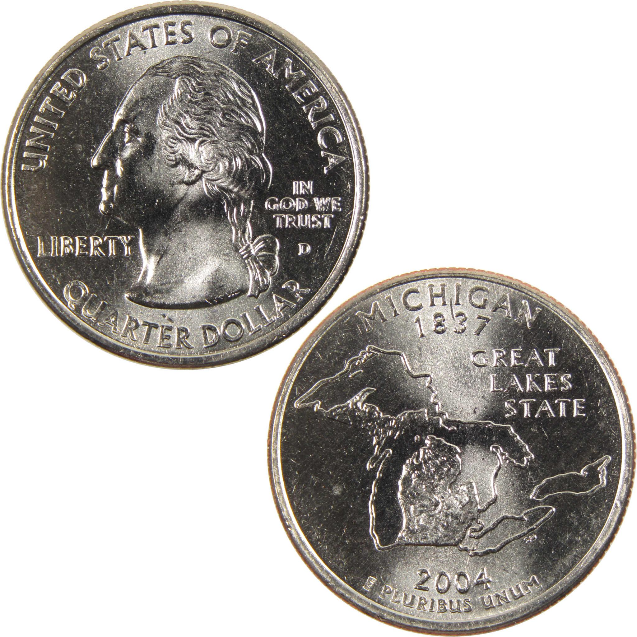 2004 D Michigan State Quarter BU Uncirculated Clad 25c Coin