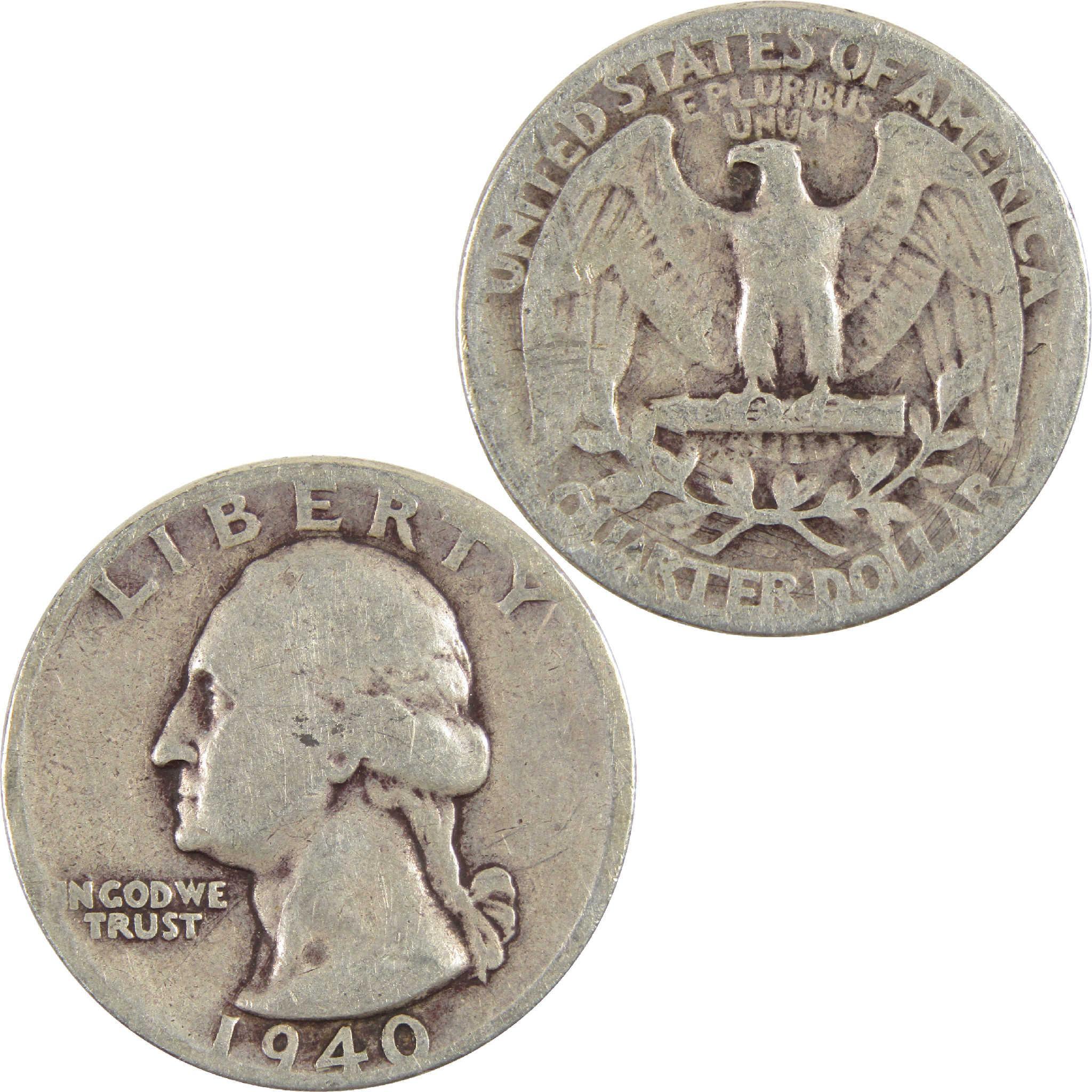 1940 Washington Quarter G Good Silver 25c Coin