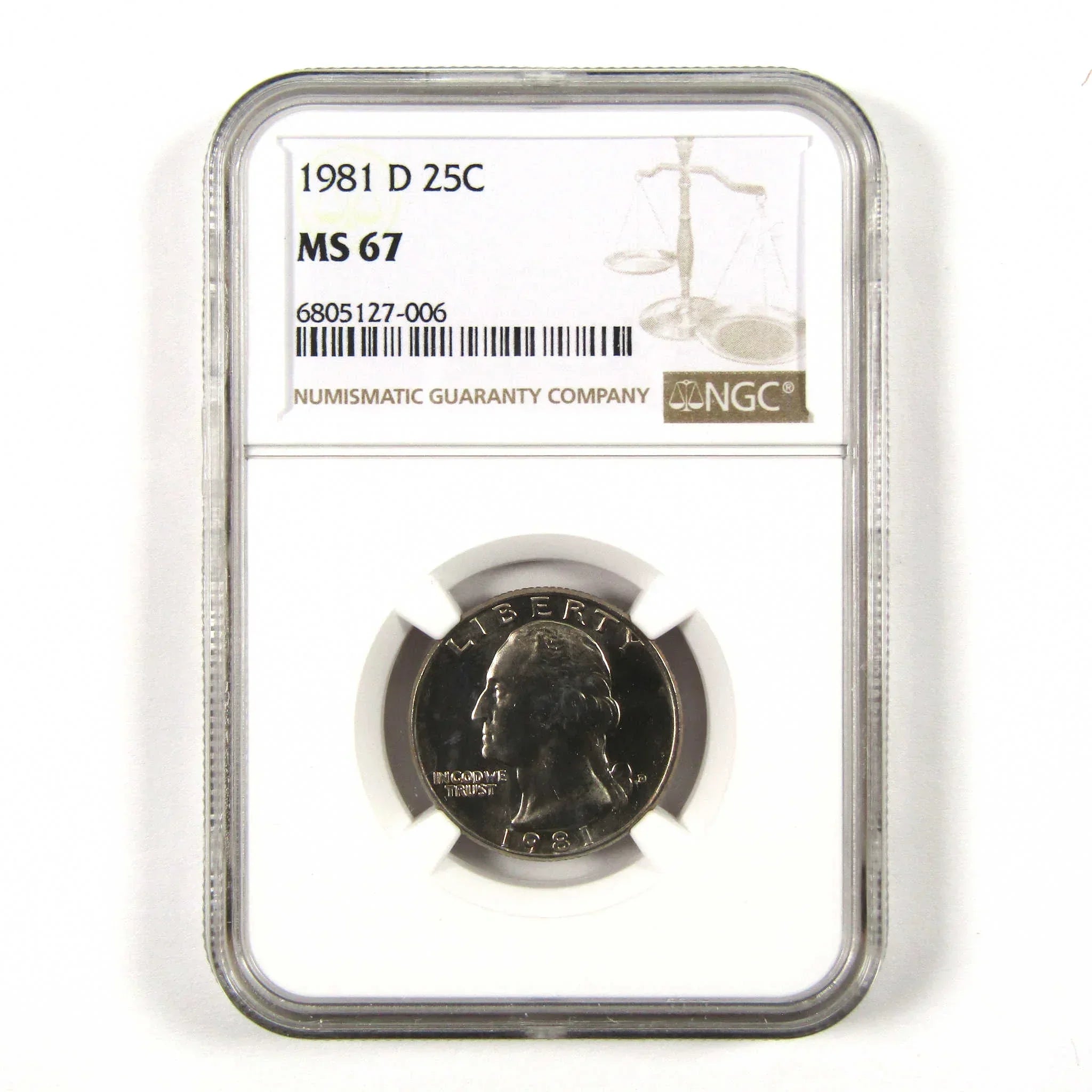 1981 D Washington Quarter MS 67 NGC Clad 25c Uncirculated SKU:I9546