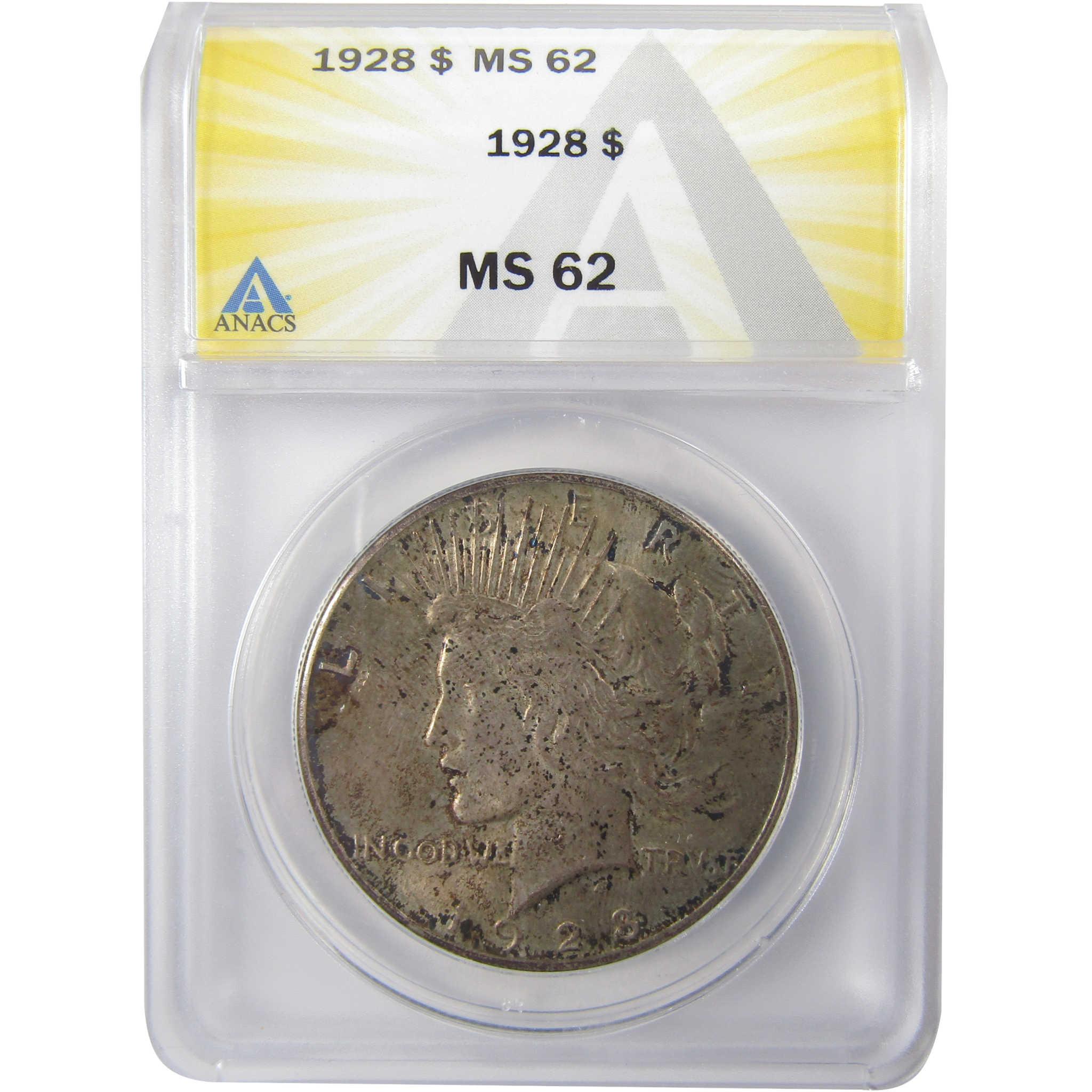 1928 Peace Silver Dollar MS 62 ANACS Uncirculated $1 Coin SKU:I25648