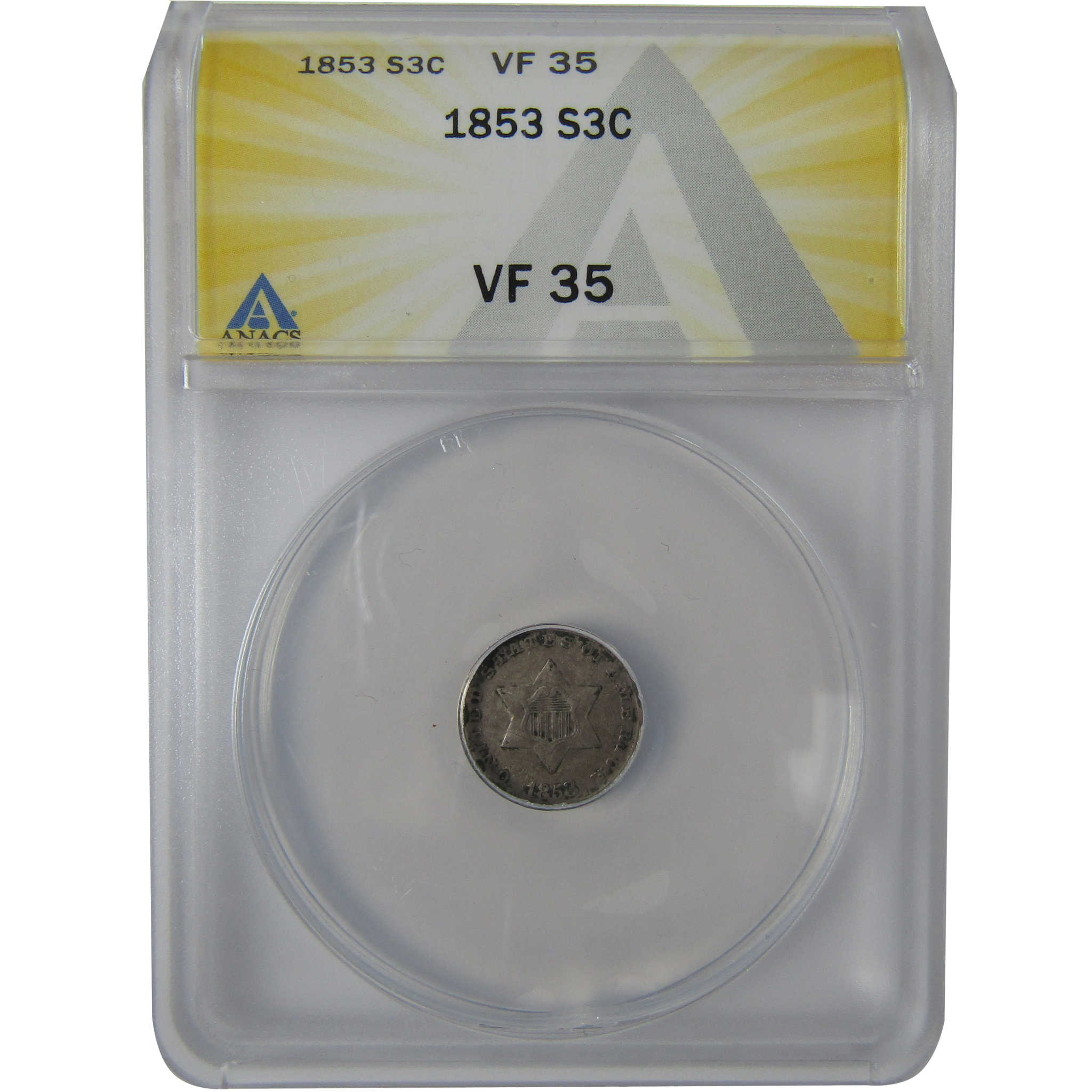 1853 Three Cent Piece VF 35 ANACS Silver Trime 3c Coin SKU:I23620