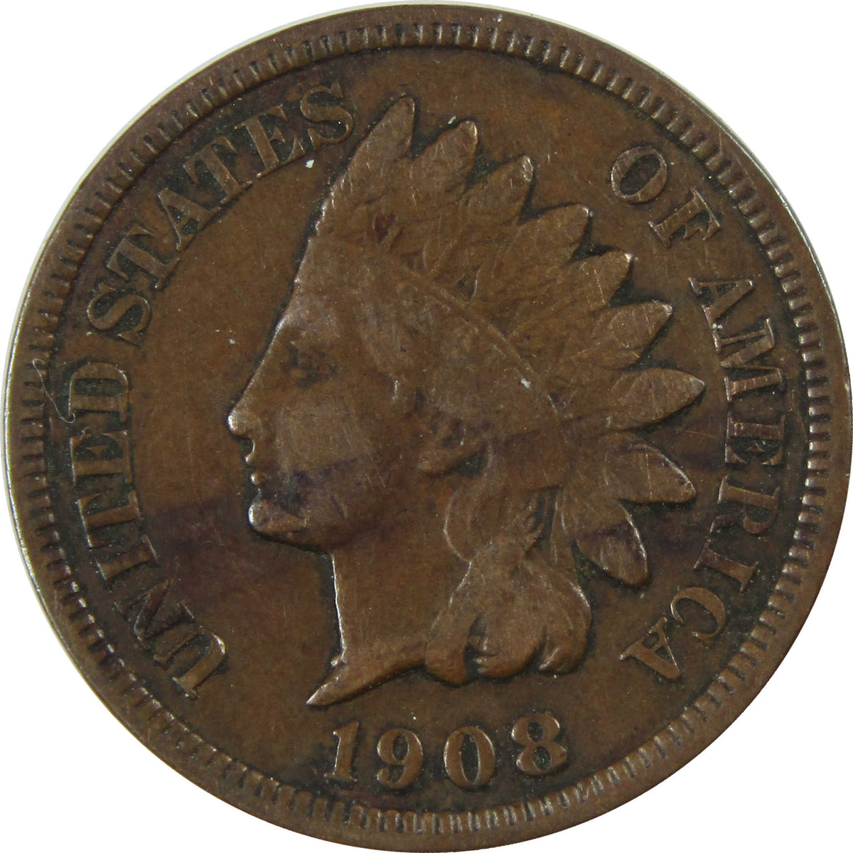 1908 S Indian Head Cent VF Very Fine Penny 1c Coin SKU:I28642