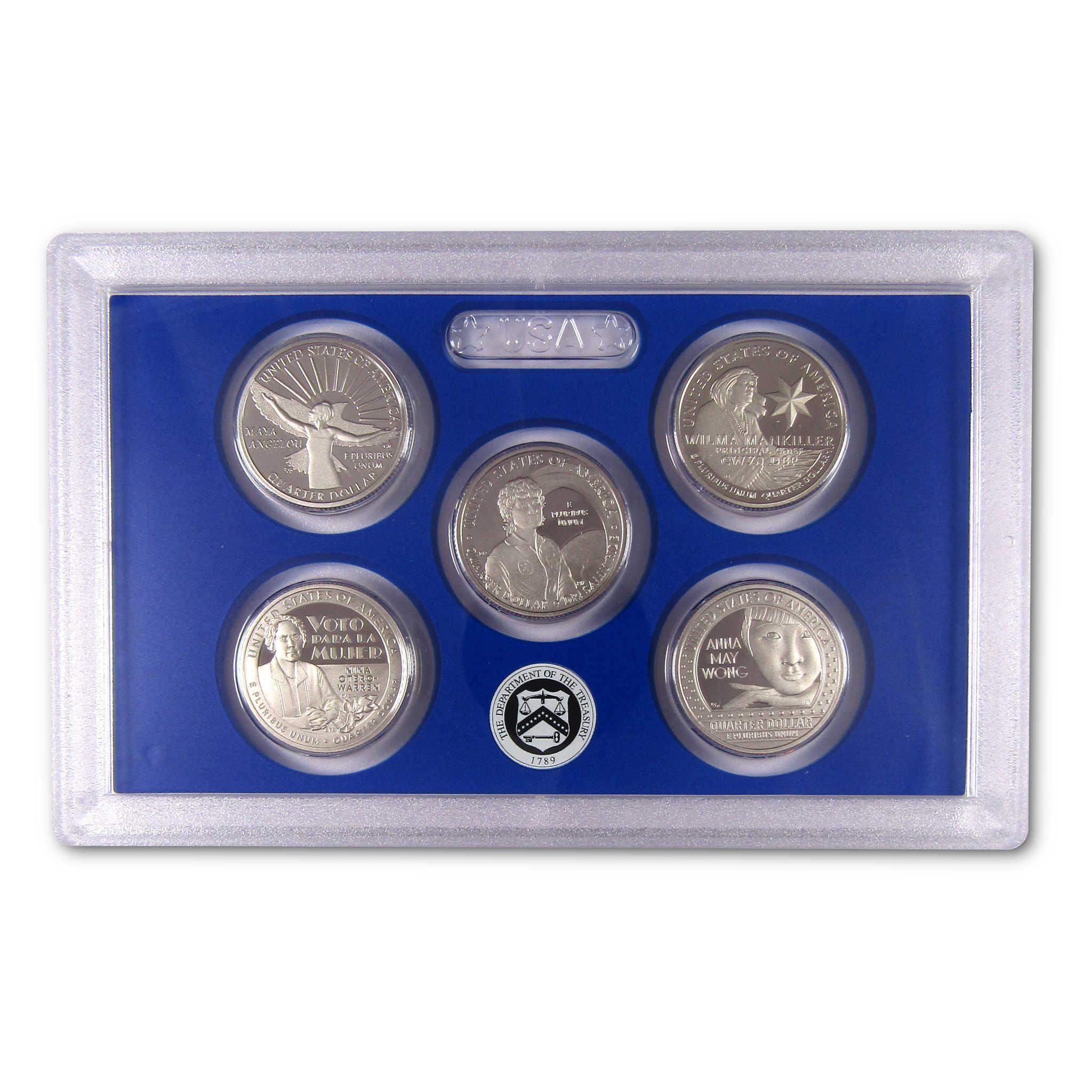2022 American Women Quarters proof coin set in blue display case, collectible coins