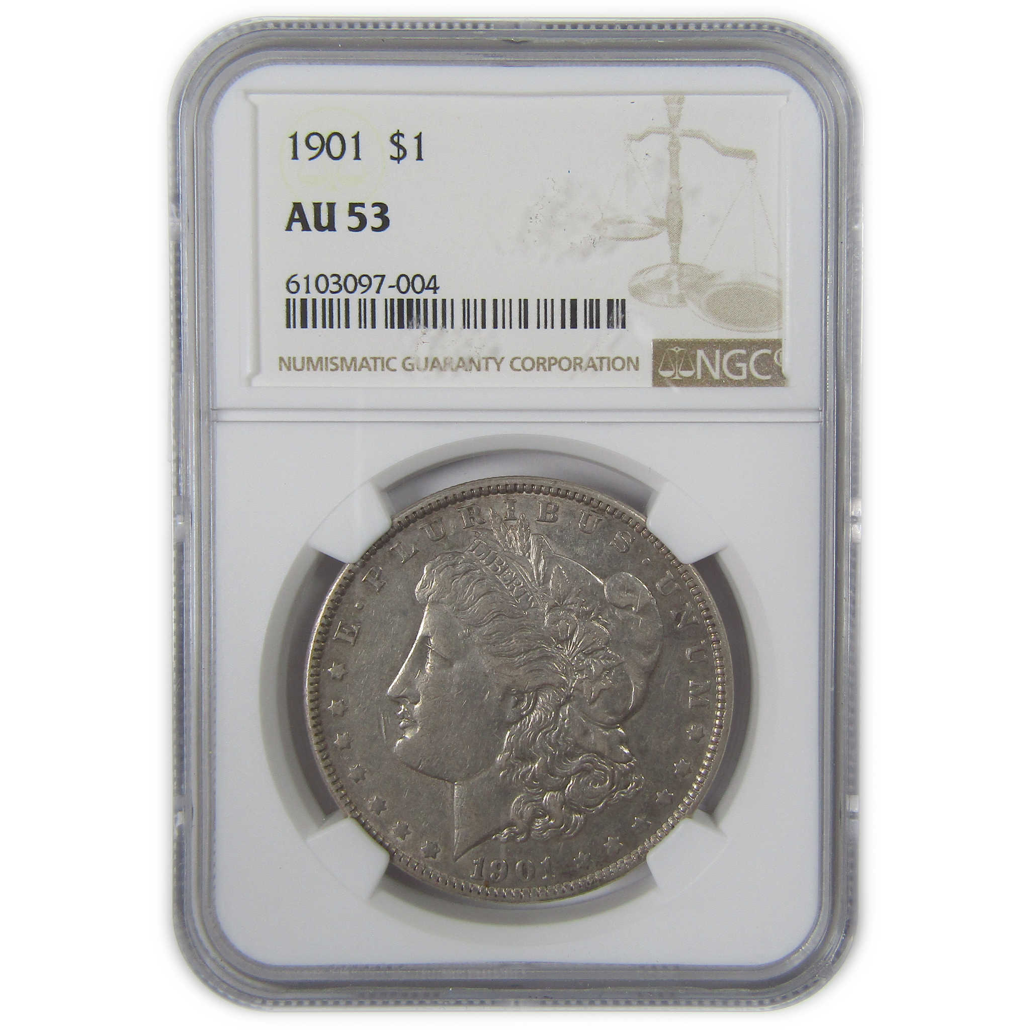 1901 Morgan Dollar AU 53 NGC Silver $1 Coin Collectible SKU:I23608 - Morgan coin - Morgan silver dollar - Morgan silver dollar for sale - Profile Coins & Collectibles