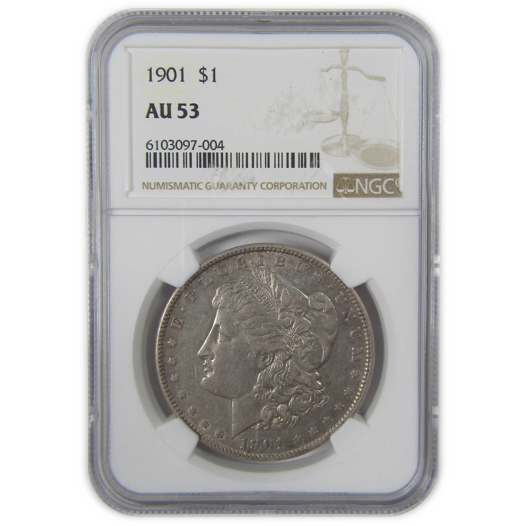 1901 Morgan Dollar AU 53 NGC Silver $1 Coin Collectible SKU:I23608 - Morgan coin - Morgan silver dollar - Morgan silver dollar for sale - Profile Coins & Collectibles