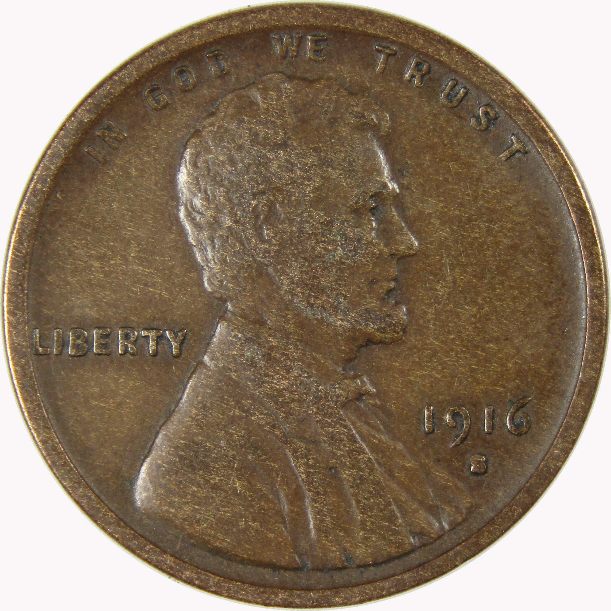 1916 S Lincoln Wheat Cent VF Very Fine Penny 1c Coin SKU:I26312